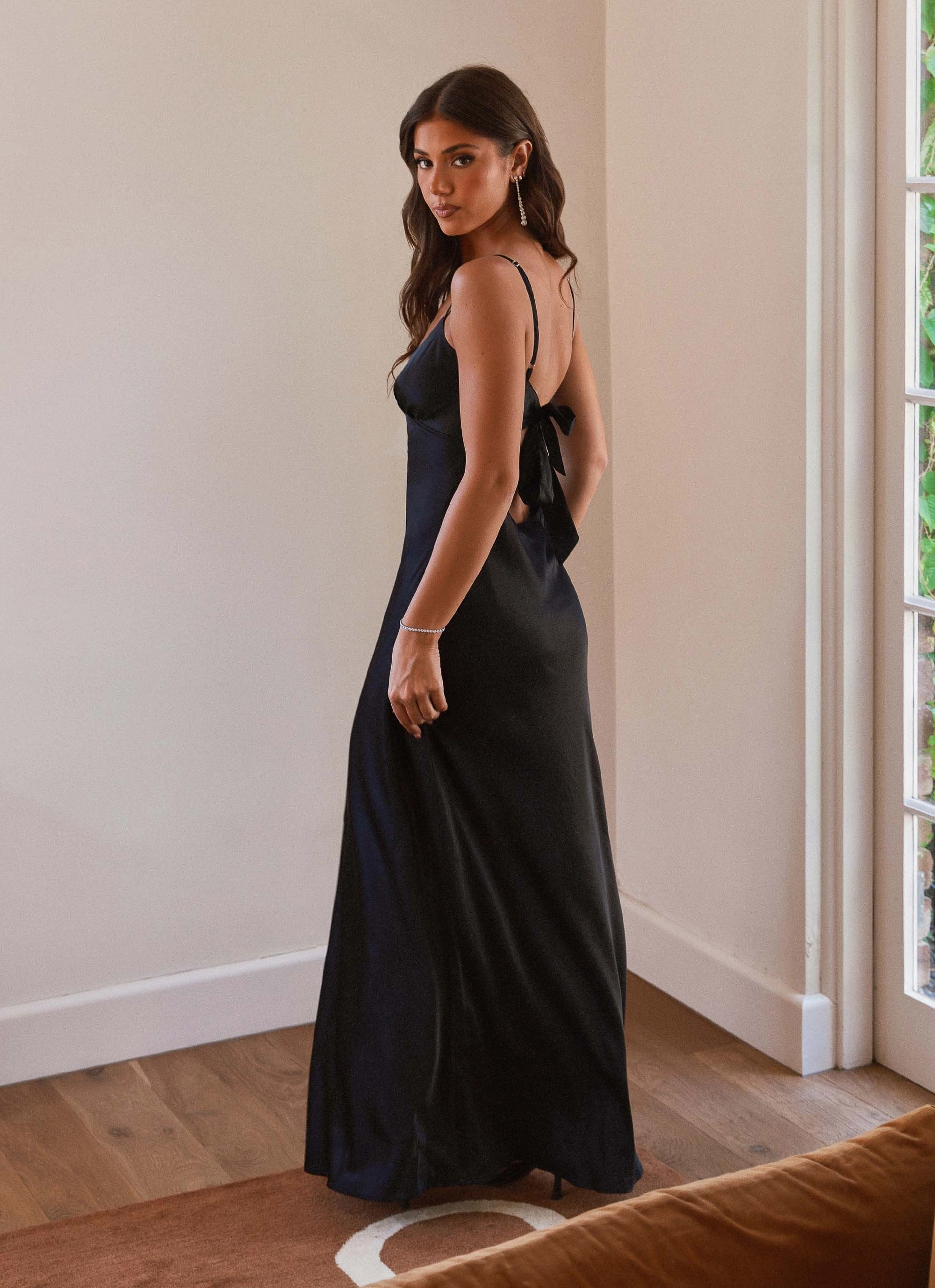 Flora Satin Maxi Dress - Midnight Stylish Silhouette Raglan-Sleeve