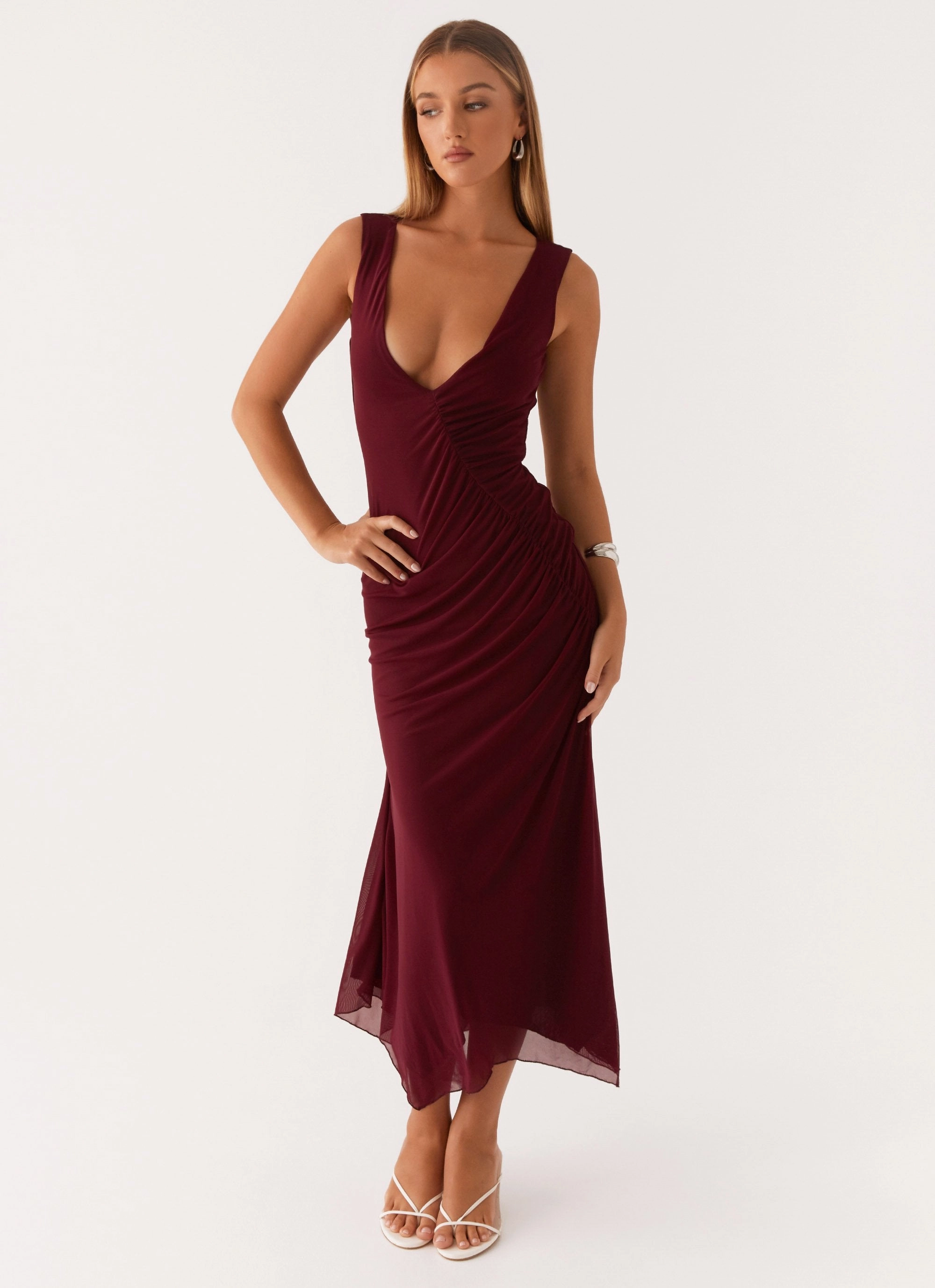 Murphy Maxi Dress - Deep Maroon Layered Comfort A Line Cut