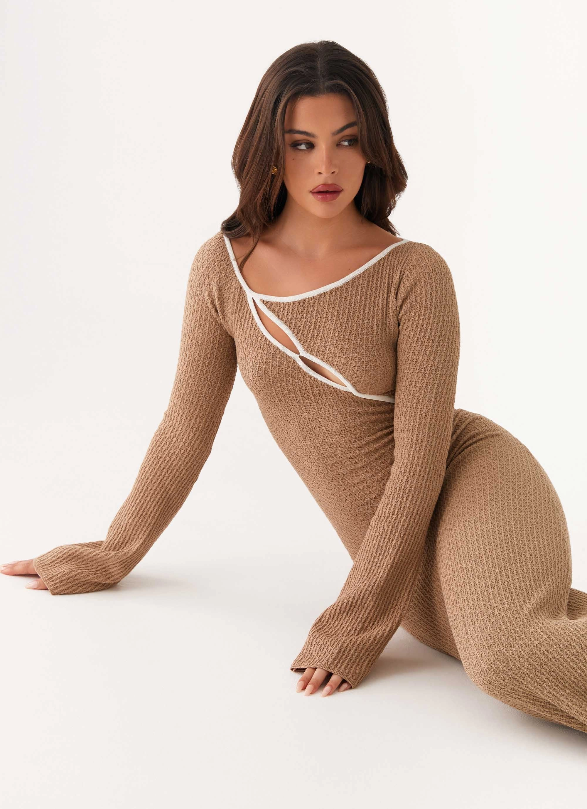 Contrasting Detail Hilary Crochet Maxi Dress - Tan