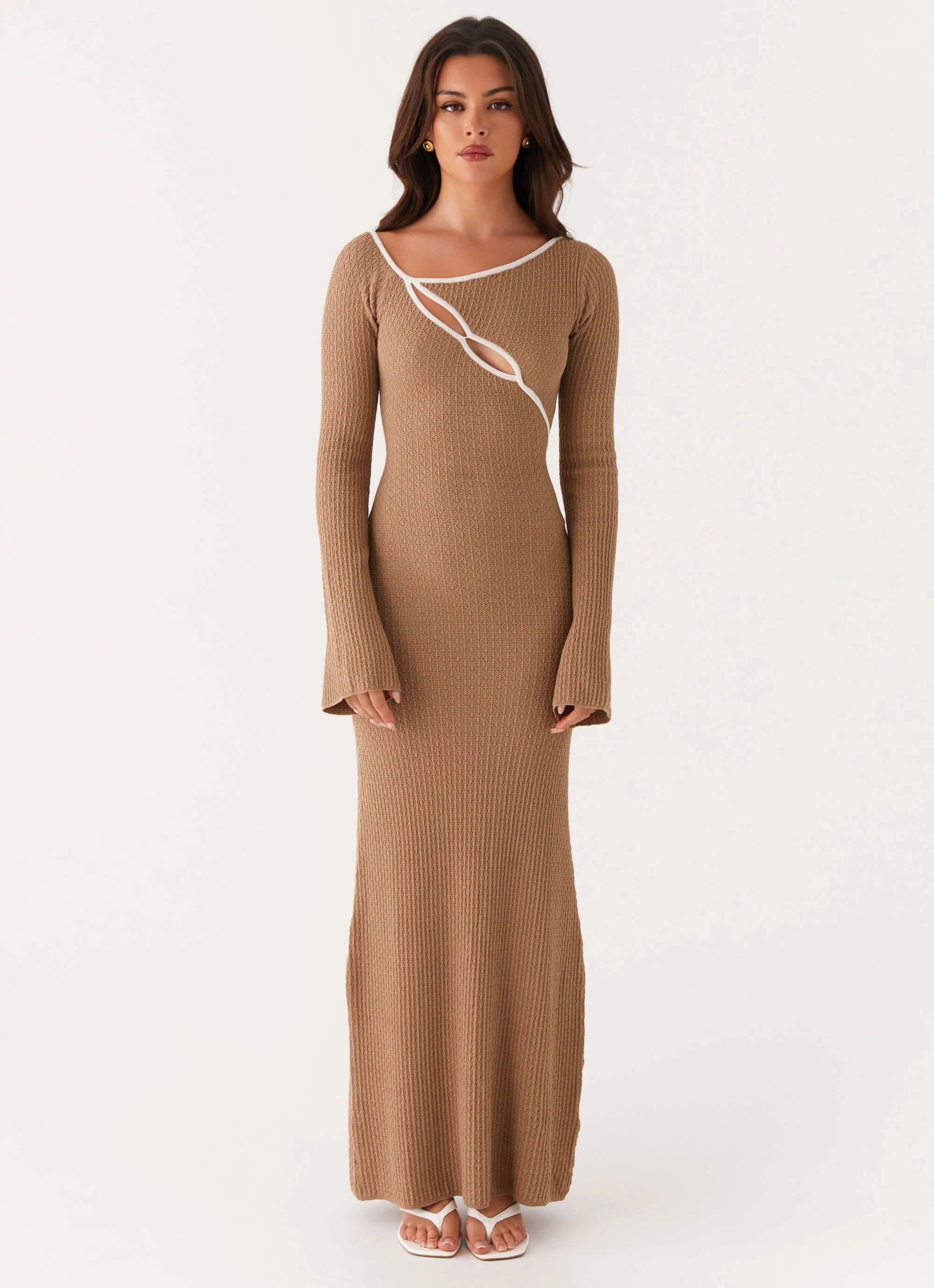 Versatile Piece Flowing Lines Hilary Crochet Maxi Dress - Tan