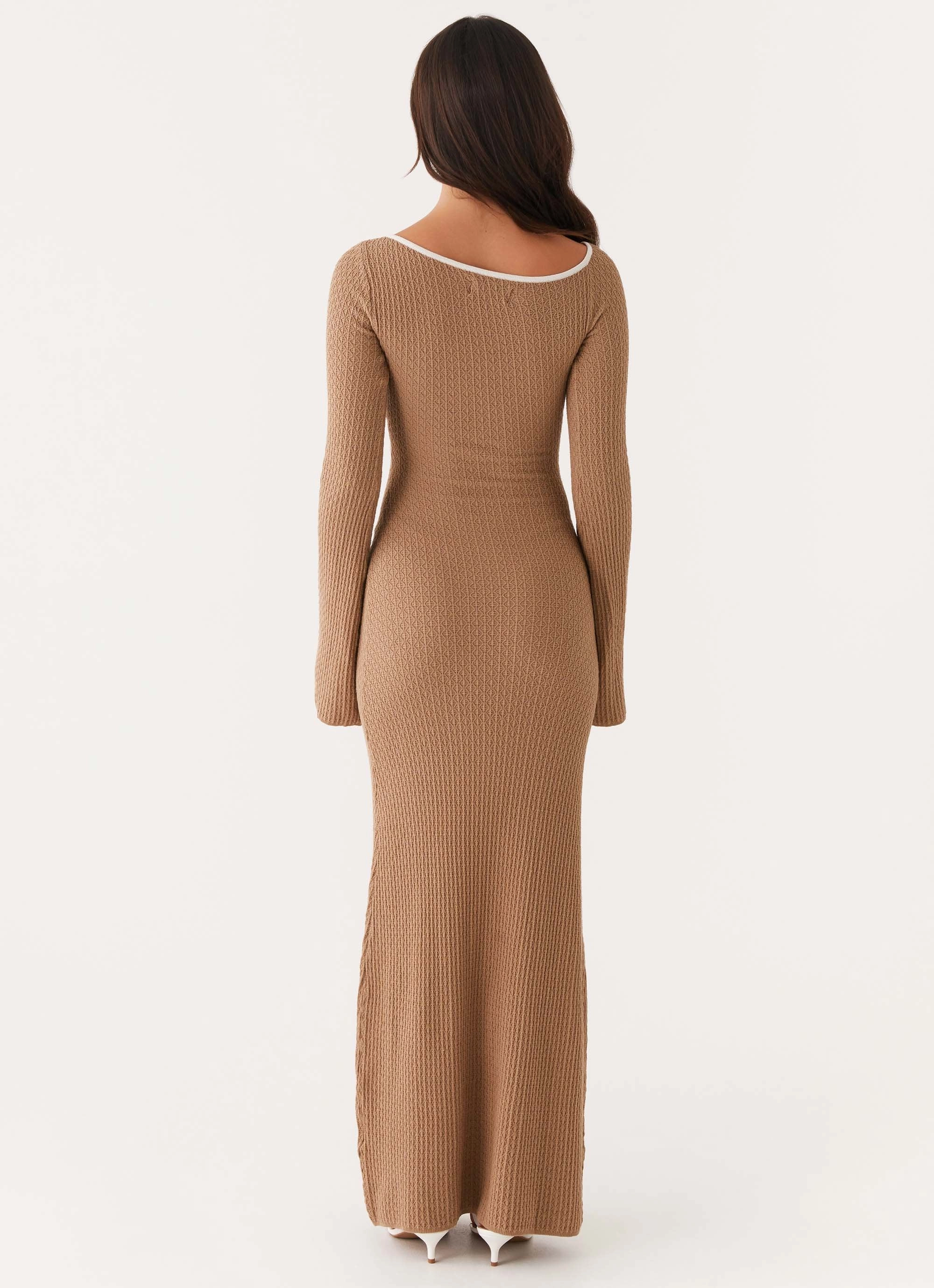 breathable fabric dress Hilary Crochet Maxi Dress - Tan