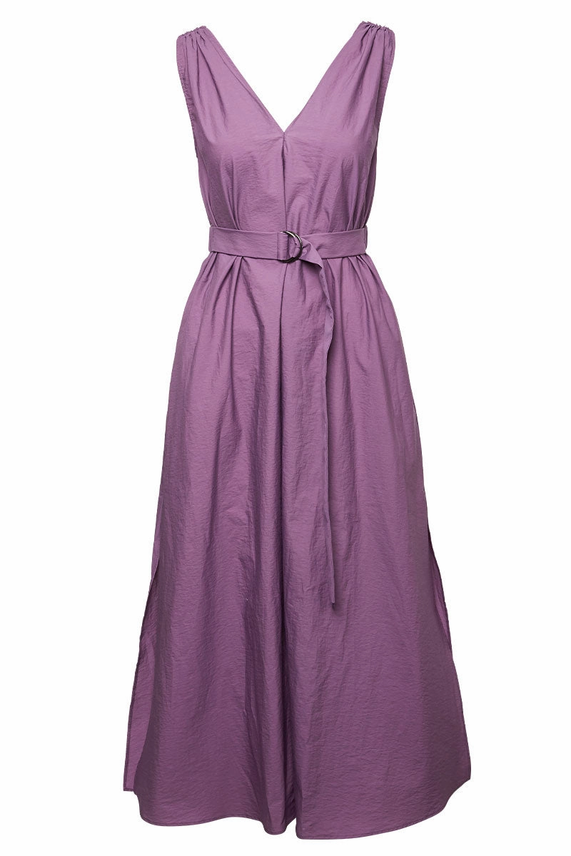 Button-front Gentle Glow Techno Poplin Belted Dress