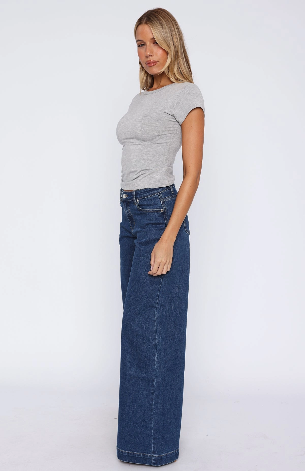 Date Night Casual Friday Elena Low Rise Wide Leg Jeans True Blue