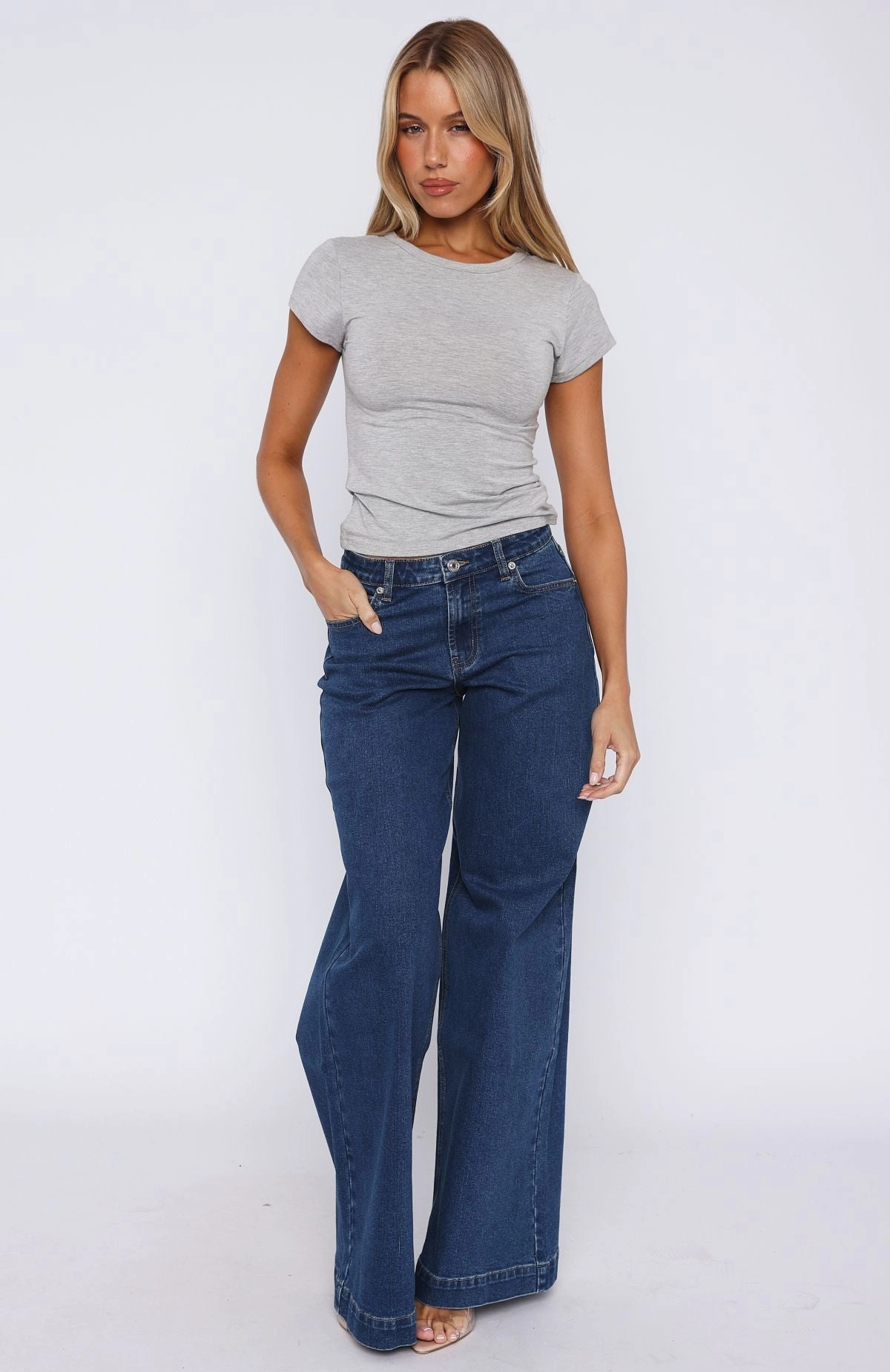 All Season Fabric Weight Minimalist Styling Elena Low Rise Wide Leg Jeans True Blue