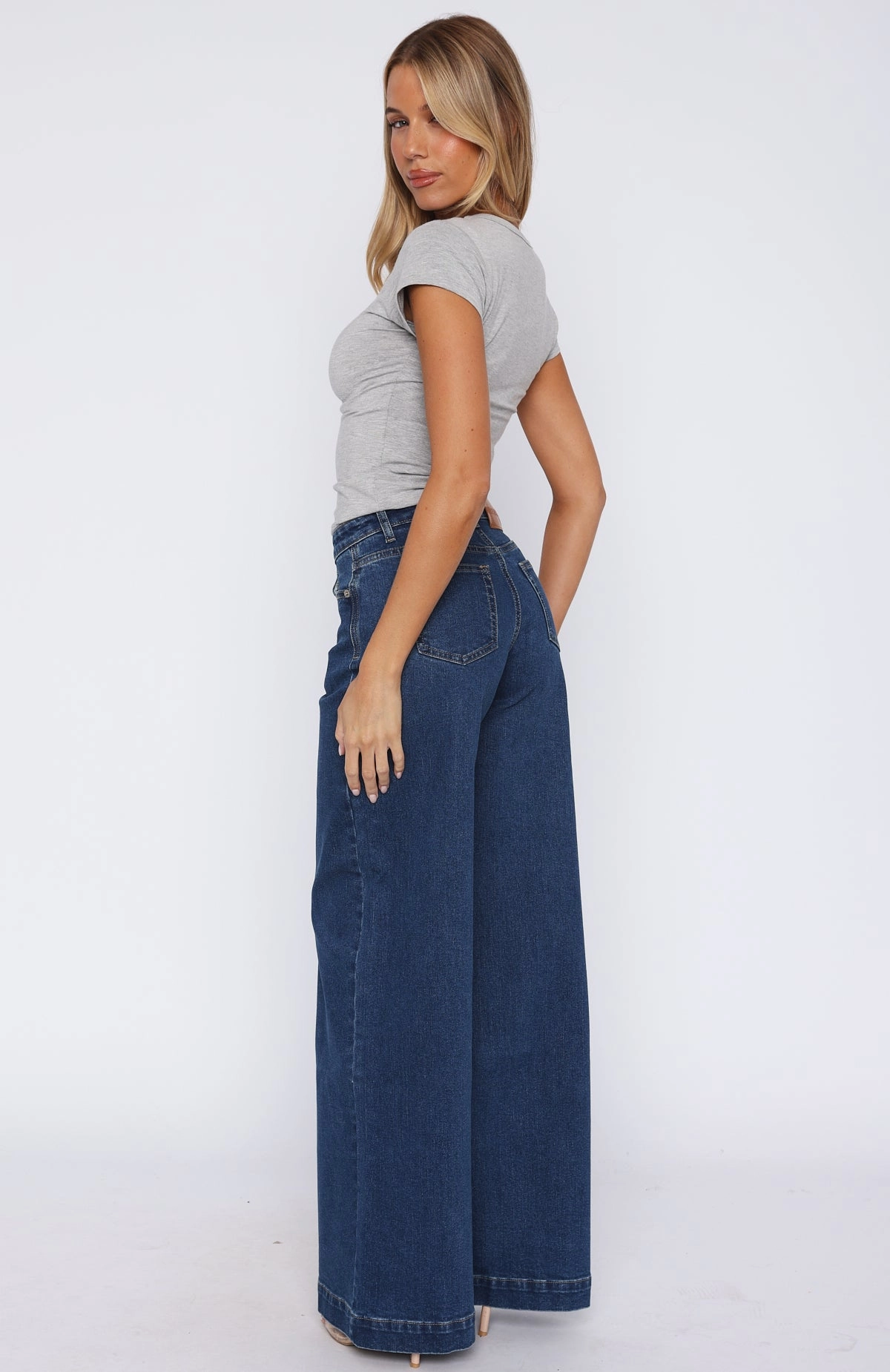 Elena Low Rise Wide Leg Jeans True Blue Soft Fabric