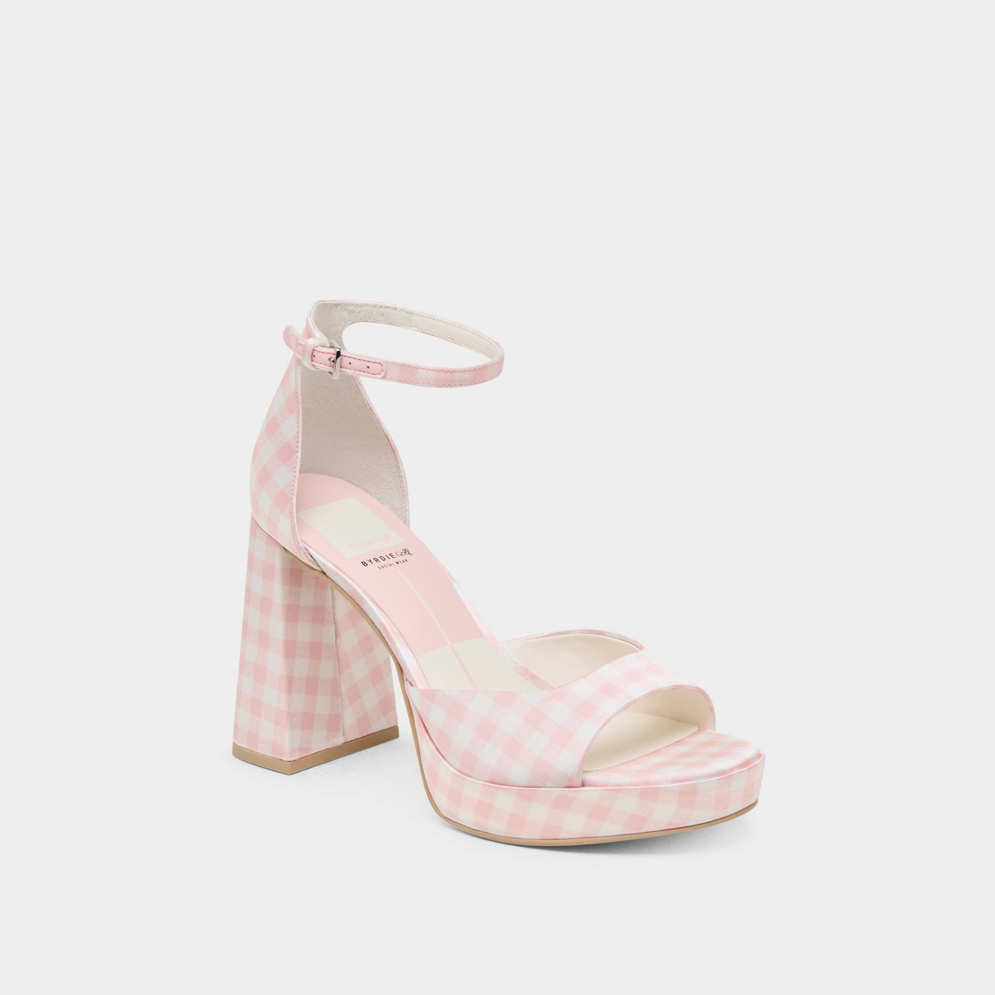 Party Guard Fashion Star PANDRO X BYRDIE GOLF HEELS PINK PLAID GINGHAM