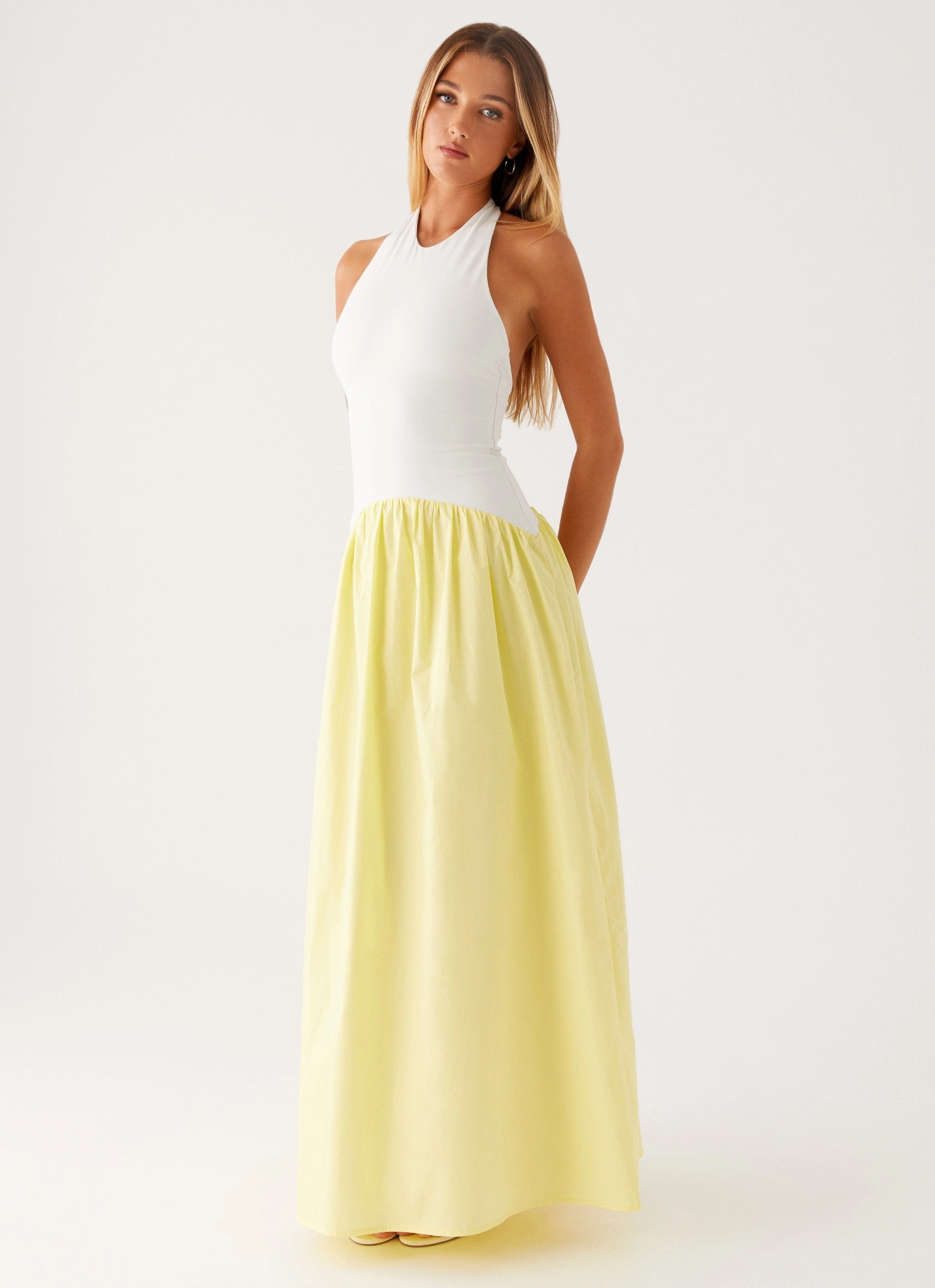 Elora Maxi Dress - Yellow Spliced Embroidered Fabric