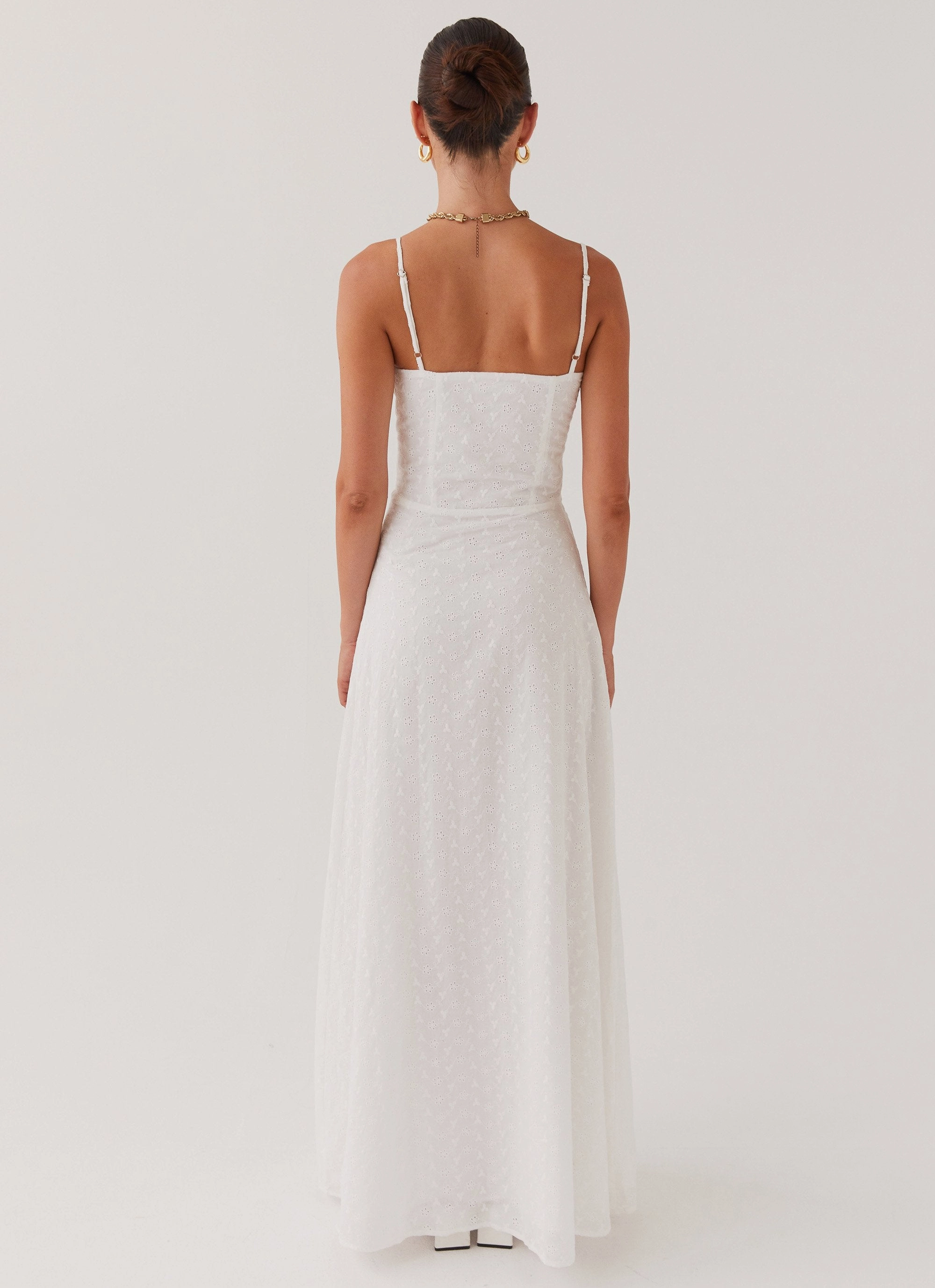 Elsie Broderie Maxi Dress - White Pure Color All Time