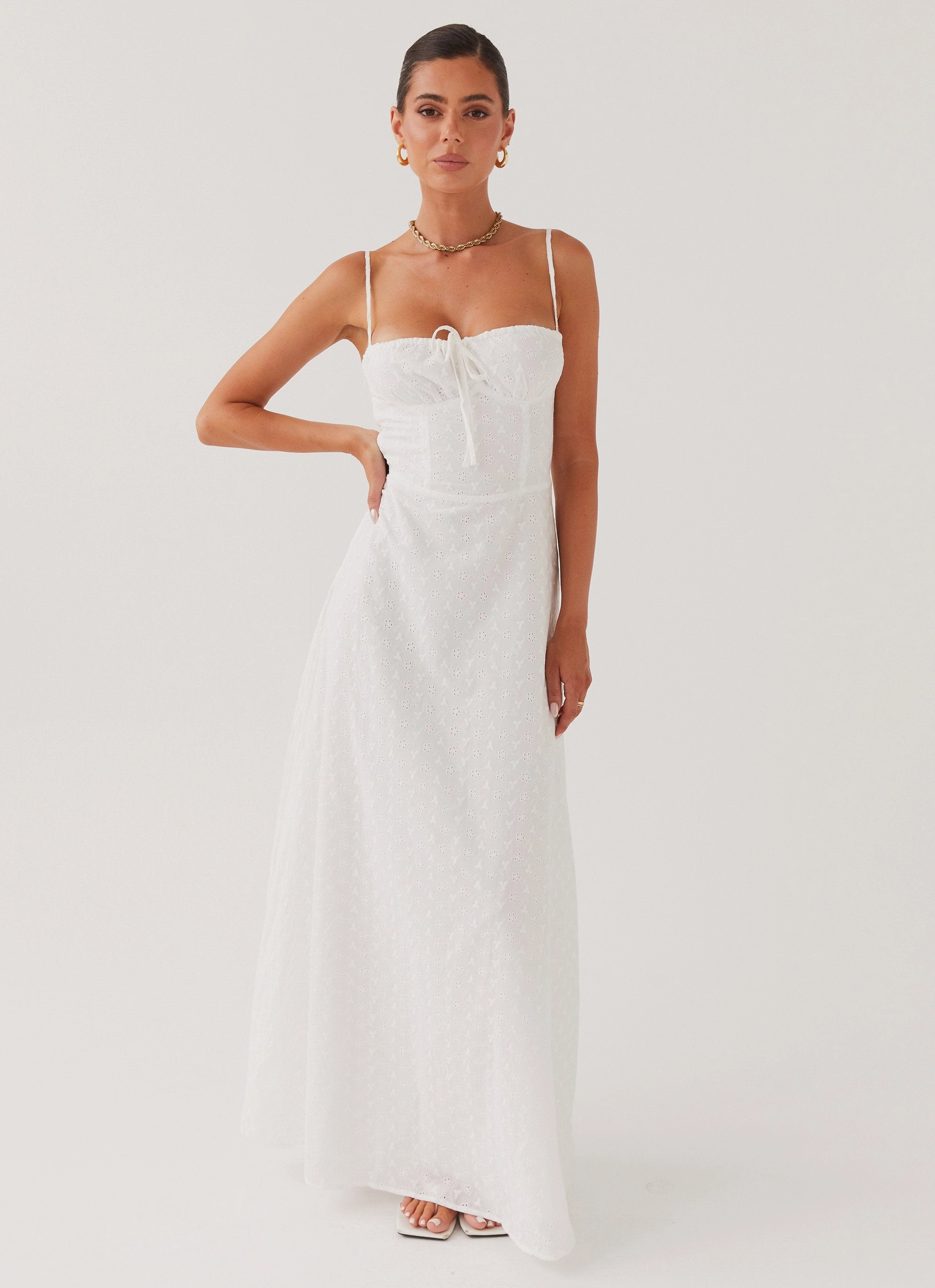 Elsie Broderie Maxi Dress - White Cut-Out-Detail