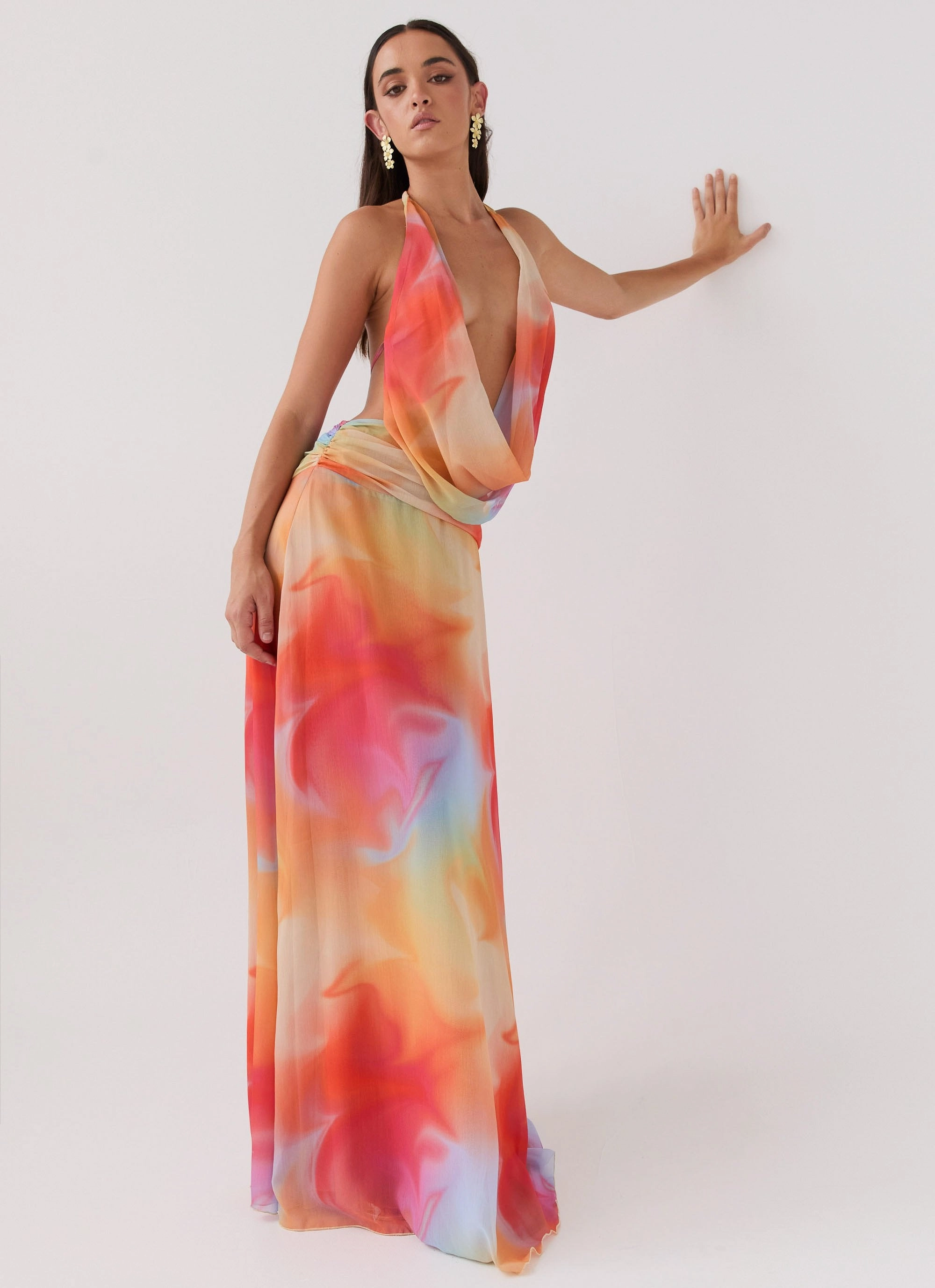 Gentle Aesthetic Minimalist Style Elysia Chiffon Maxi Dress - Rainbow
