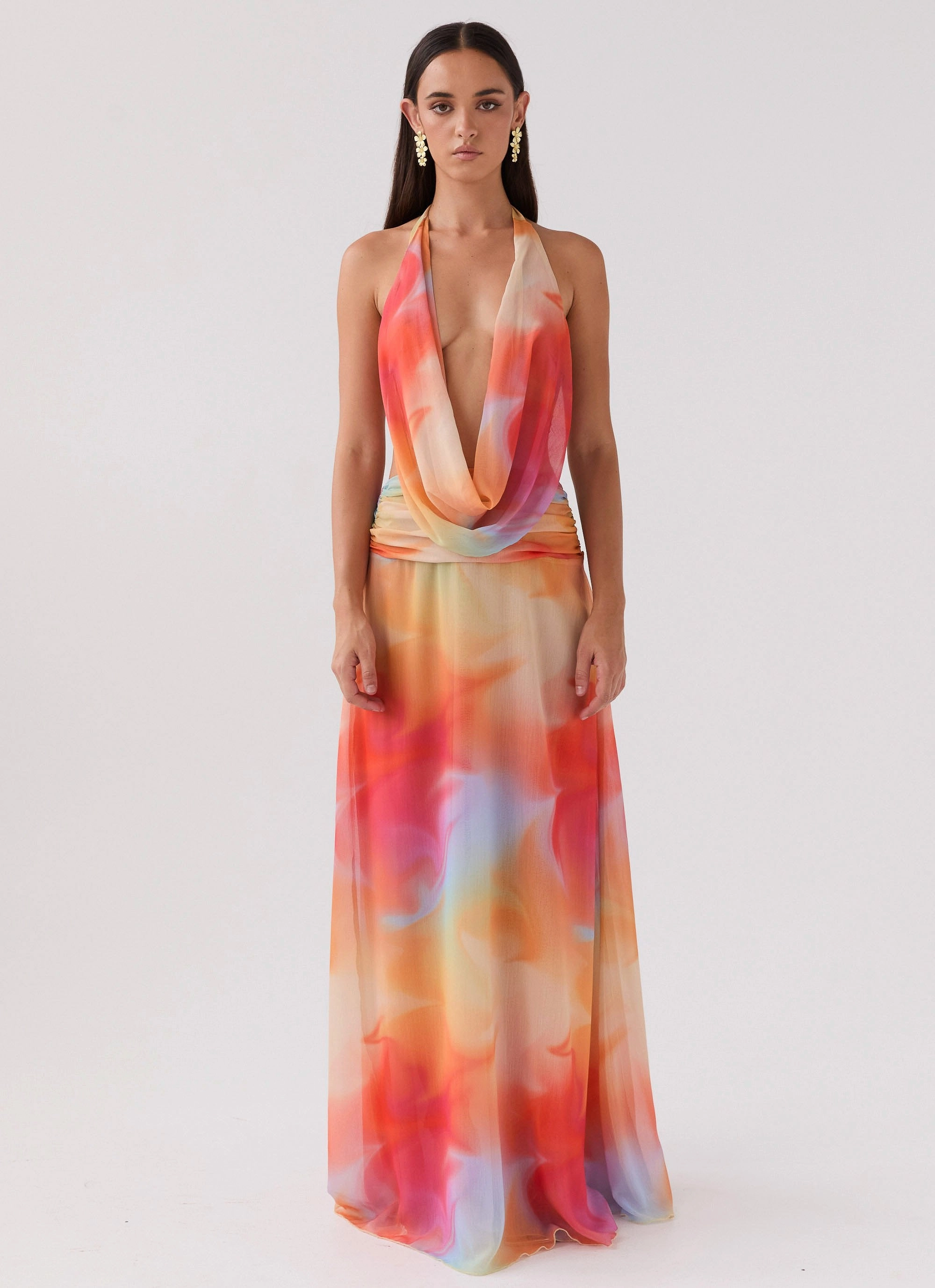 Elysia Chiffon Maxi Dress - Rainbow Classic Motion Linen Vibe
