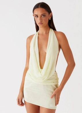 Elysia Chiffon Mini Dress - Lemon Dreamy Flow