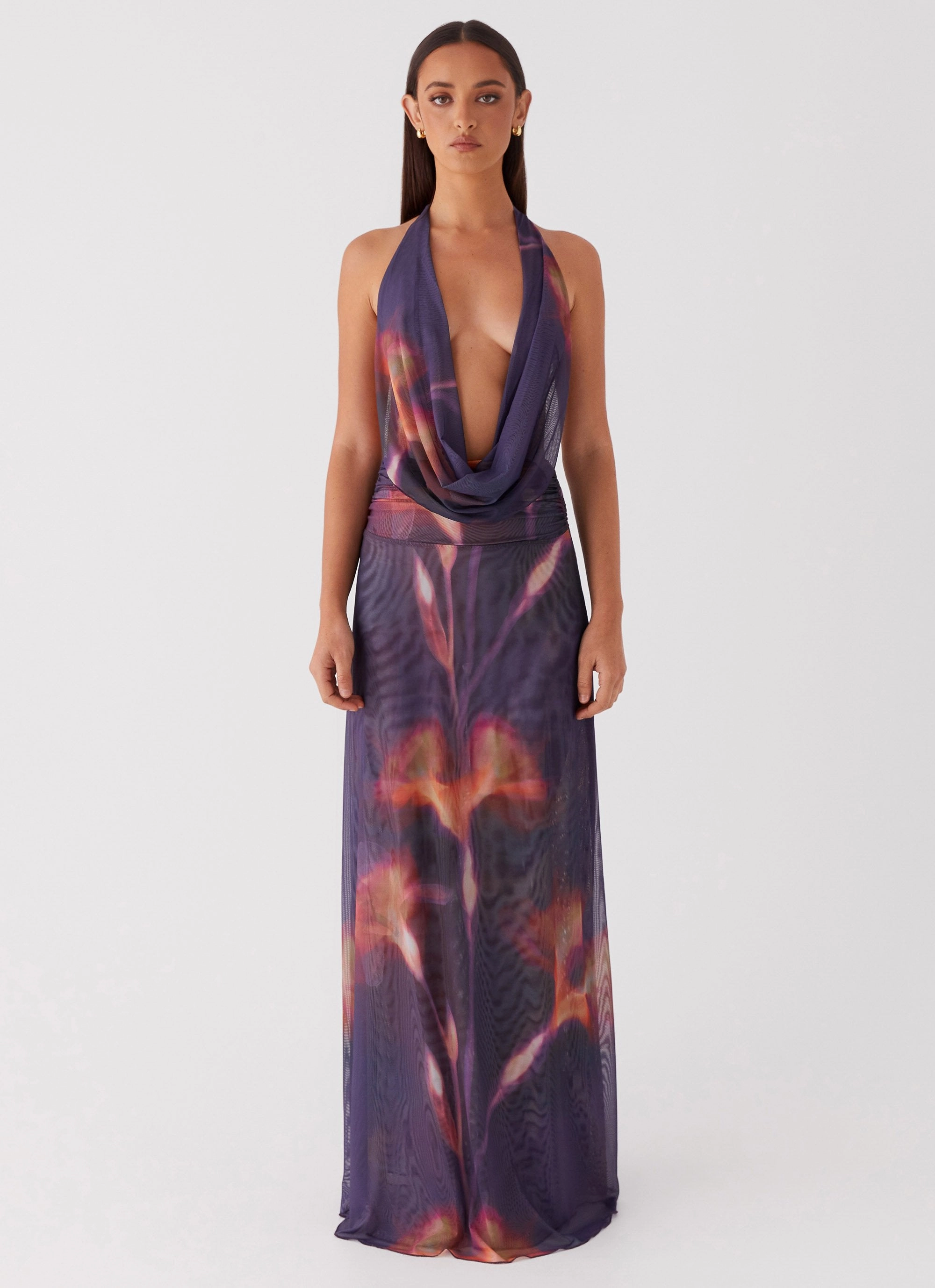 Classic Fit Euro Touch Elysia Mesh Maxi Dress - Midnight Bloom