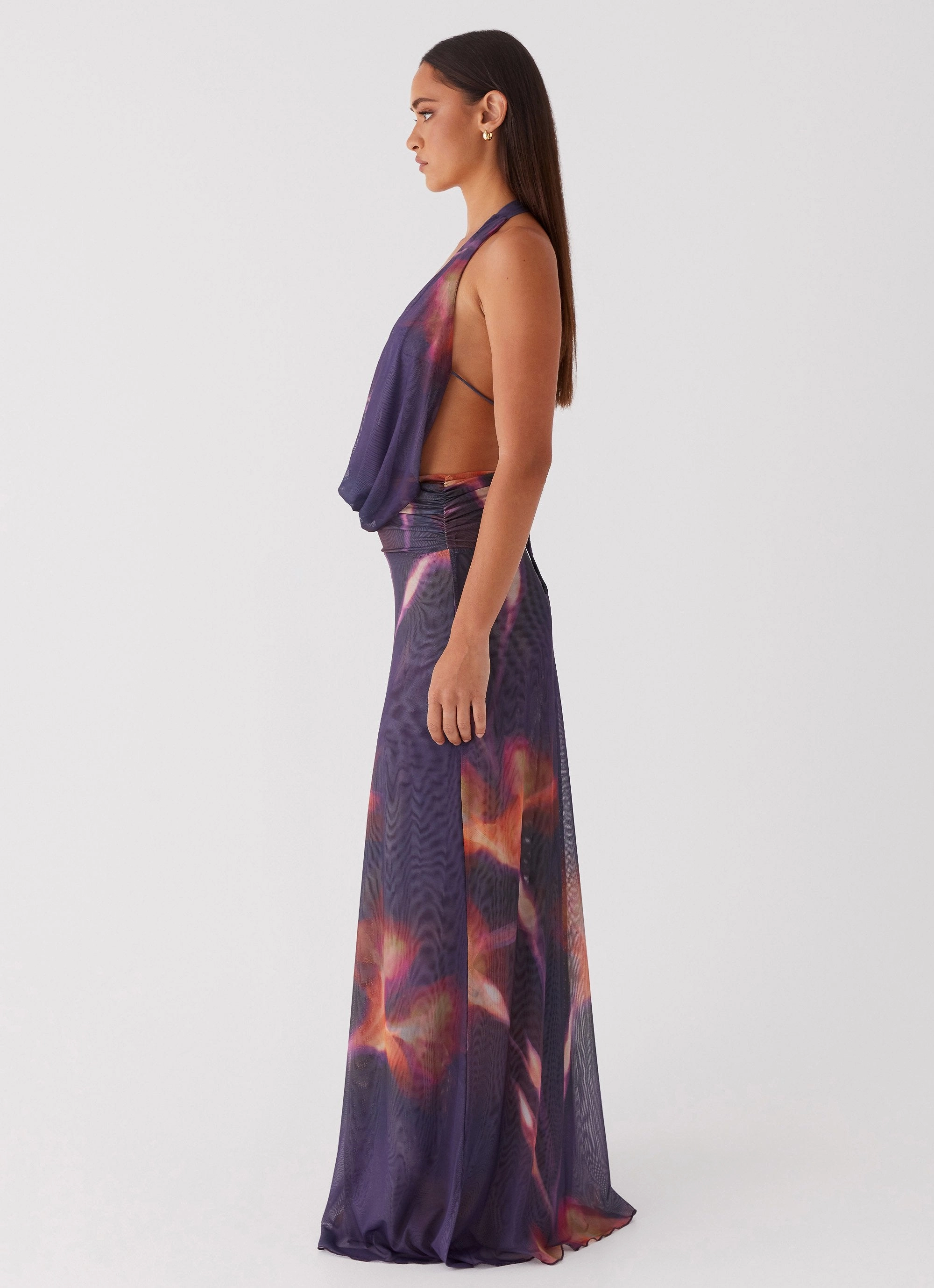 Elysia Mesh Maxi Dress - Midnight Bloom Light Bow Edgy vibes
