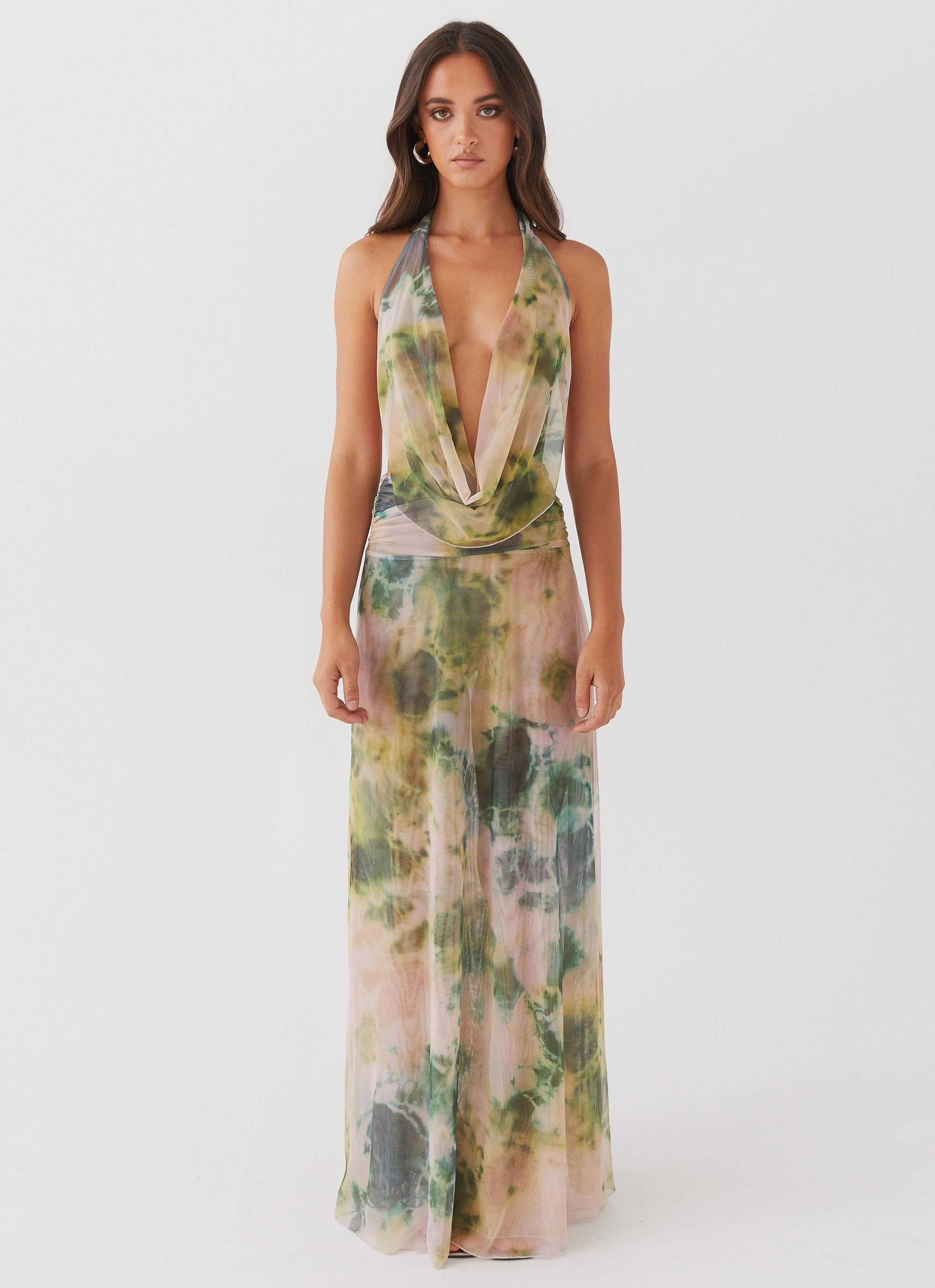 Elysia Mesh Maxi Dress - Rainforest Smooth Design Collared