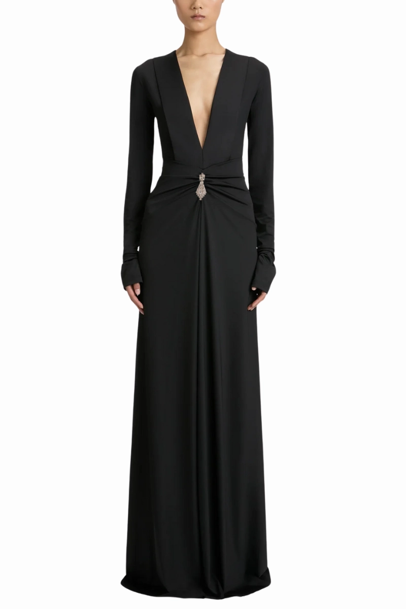 Urban Chic Travel Option Embellished Deep V-Neck Gown