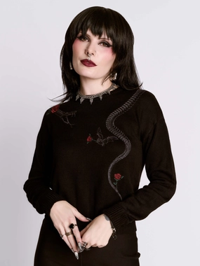 Embroidered Snake Rose Sweater Winter Apparel Dairy
