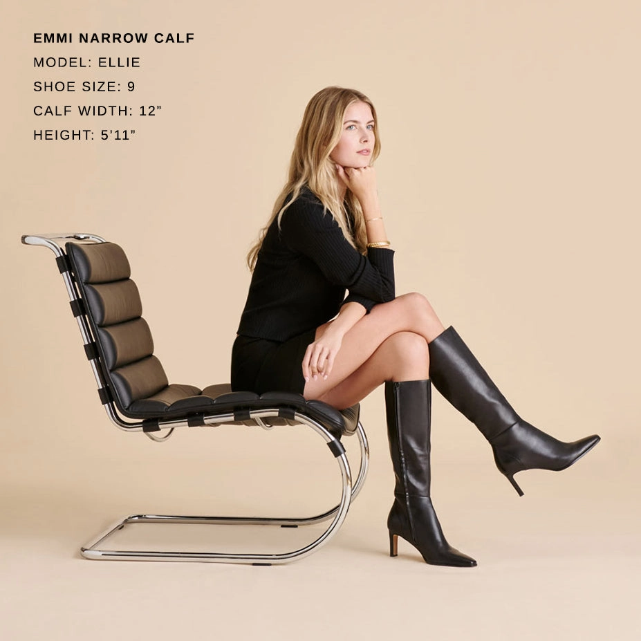 EMMI NARROW CALF BOOTS BLACK LEATHER Chunk Heel