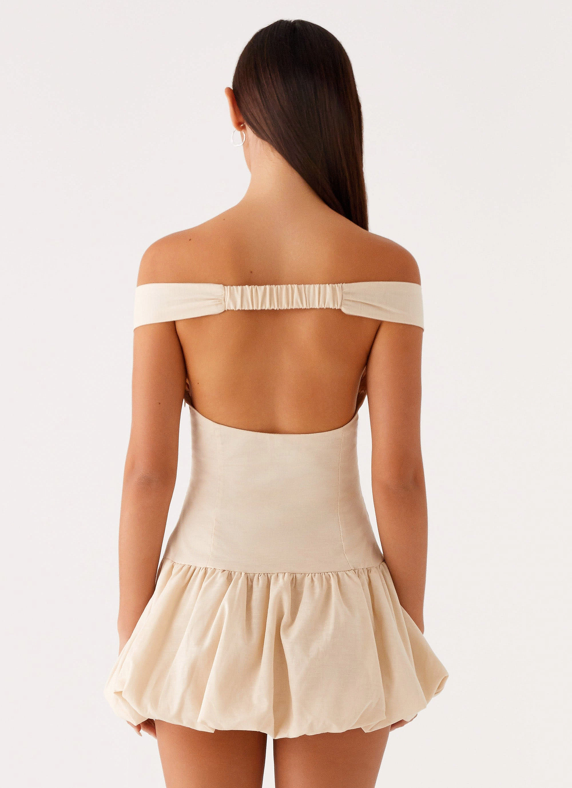 Elegant Outline Youth Charm Endless Romance Off Shoulder Mini Dress - Butter