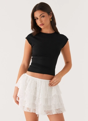 Matte Texture Chic casual Erin Layered Mini Skirt - White