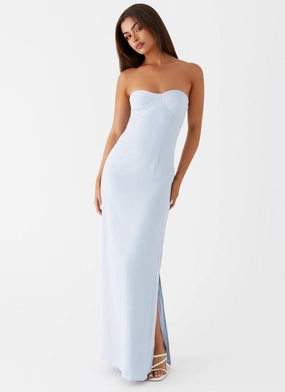 Mesh-Sleeve Trendy Fit Look Esra Linen Strapless Maxi Dress - Blue