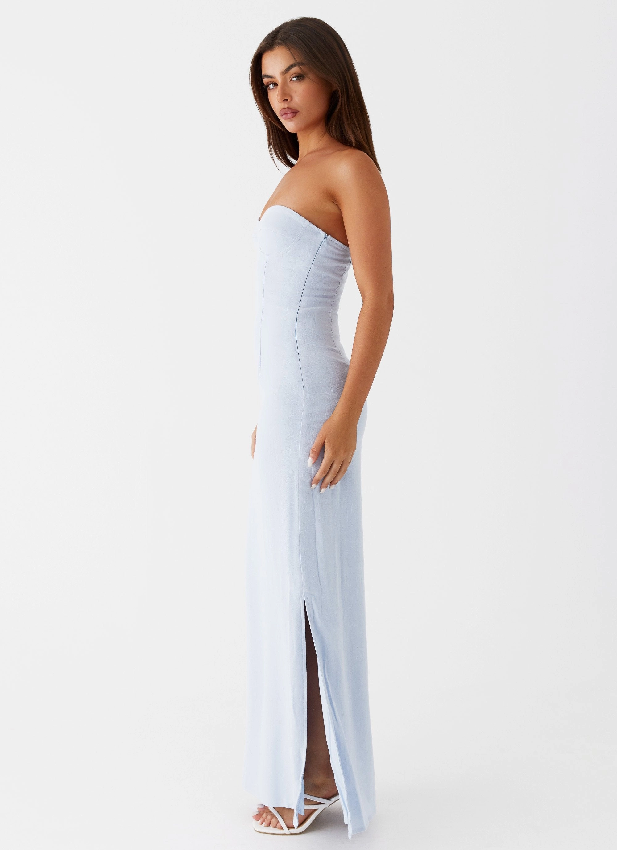 Esra Linen Strapless Maxi Dress - Blue Gemstone-Detail
