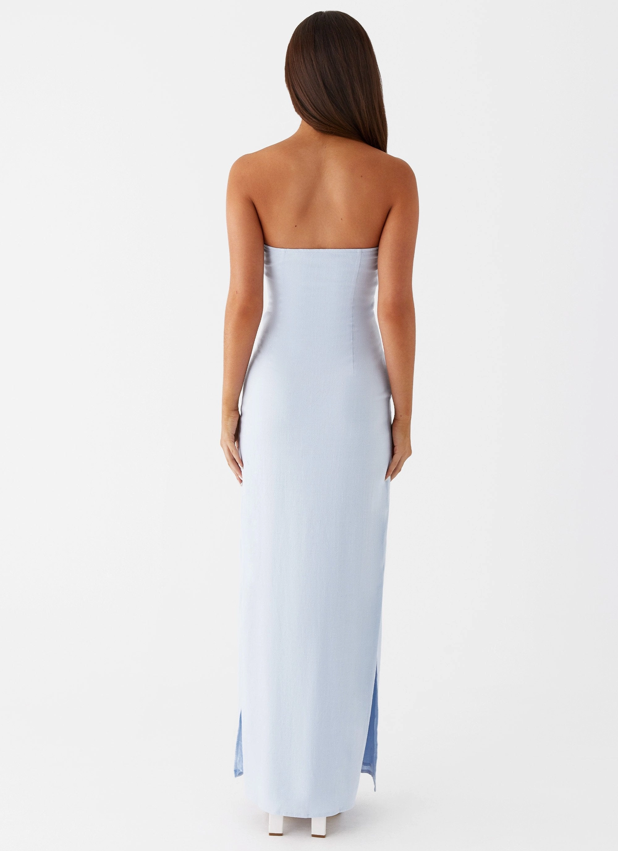 Elegant knee-length dress Layer Ready Esra Linen Strapless Maxi Dress - Blue