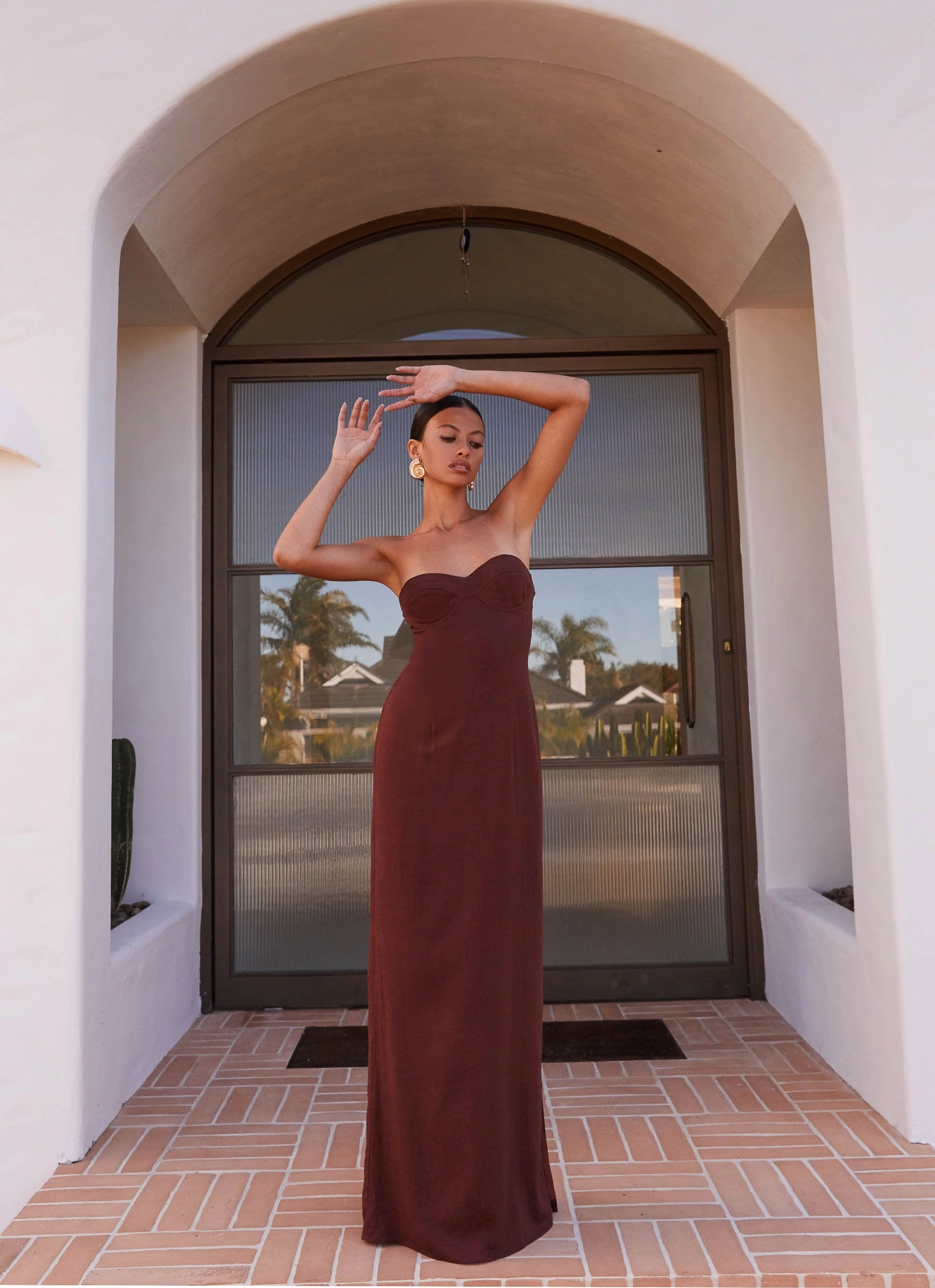 Lower Hem Warm-Layer Esra Strapless Maxi Dress - Chocolate