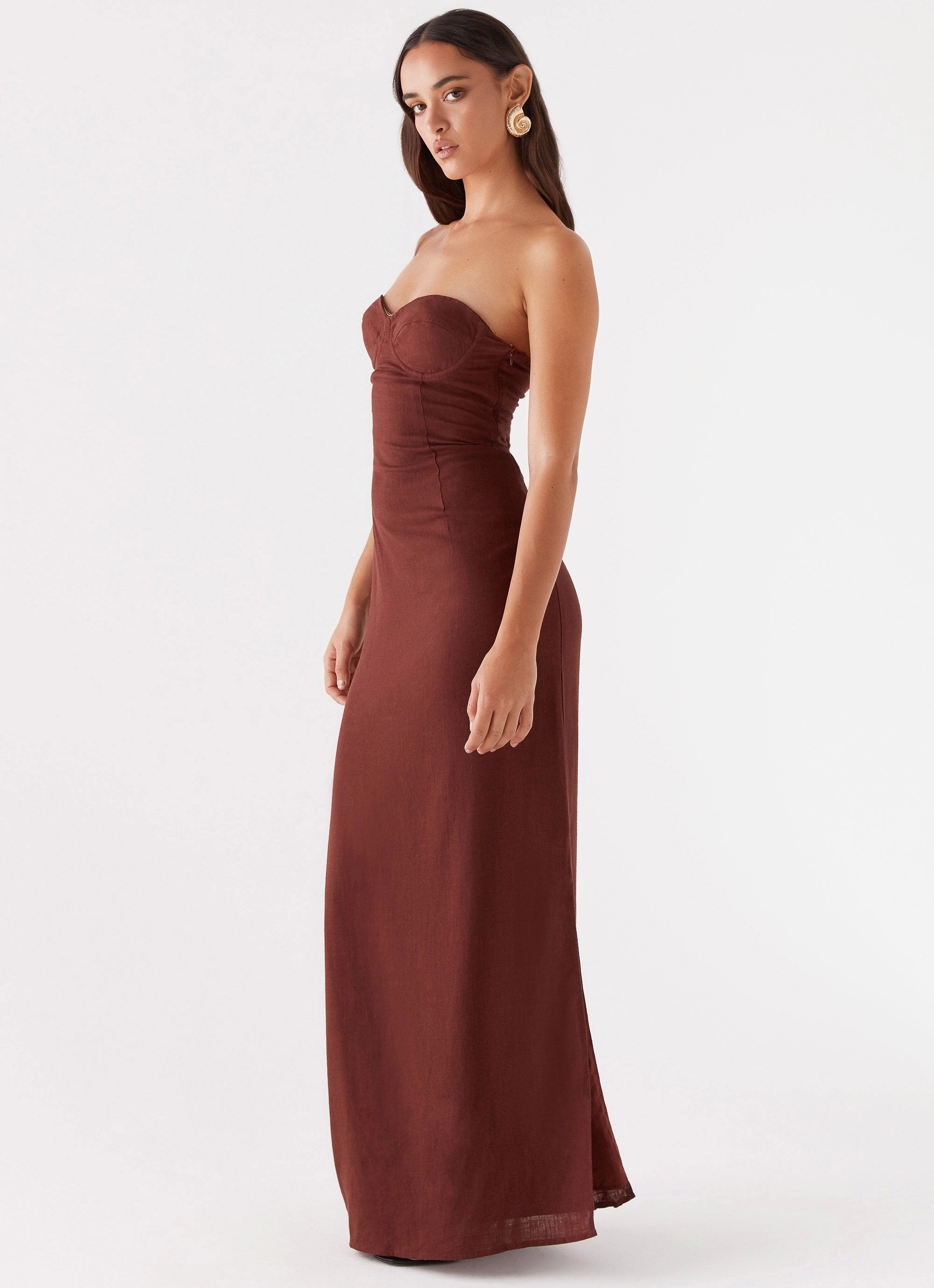 Esra Strapless Maxi Dress - Chocolate Polished Finish Trendy Silhouette