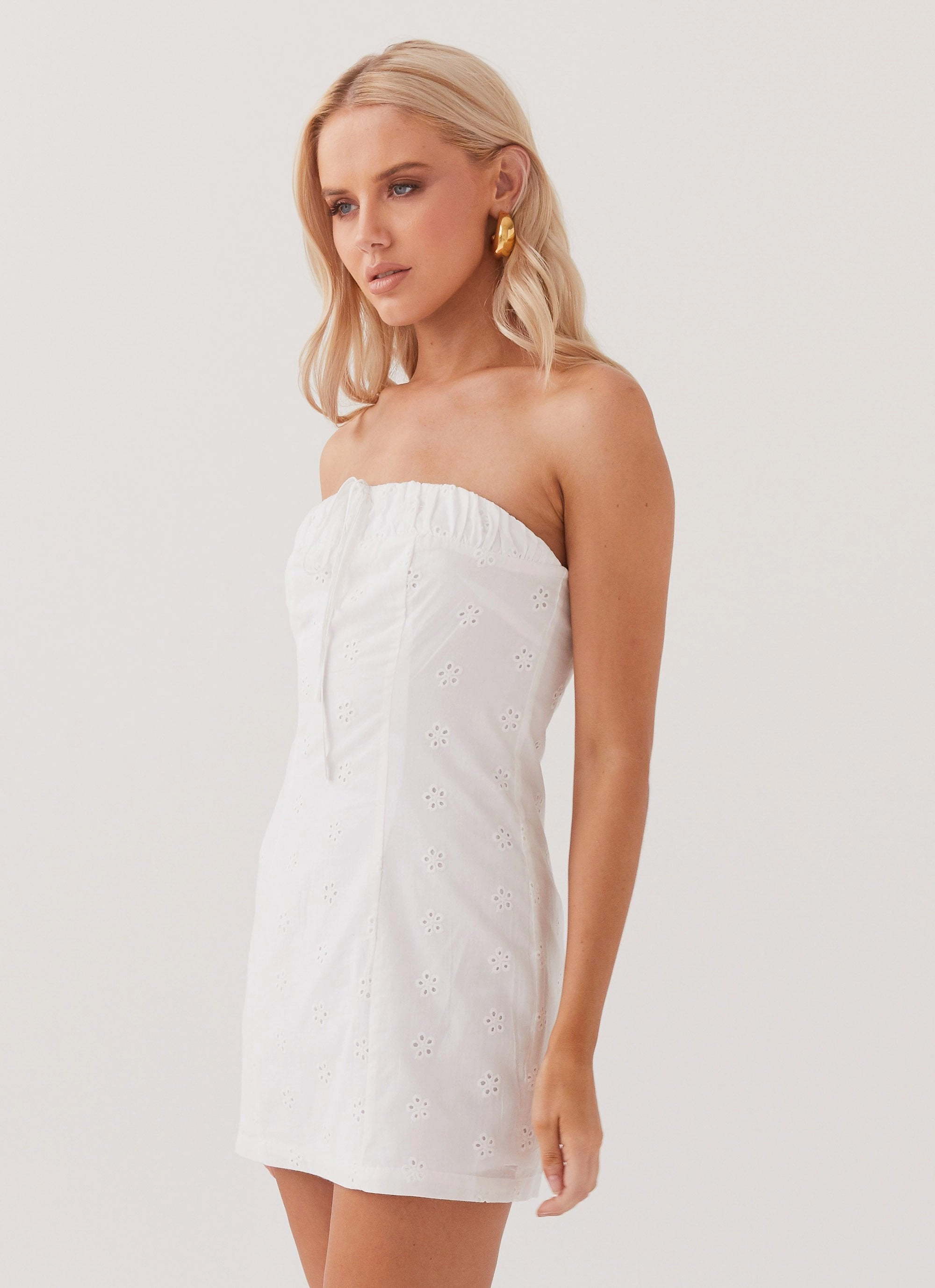 windproof Bronwyn Broderie Mini Dress - White