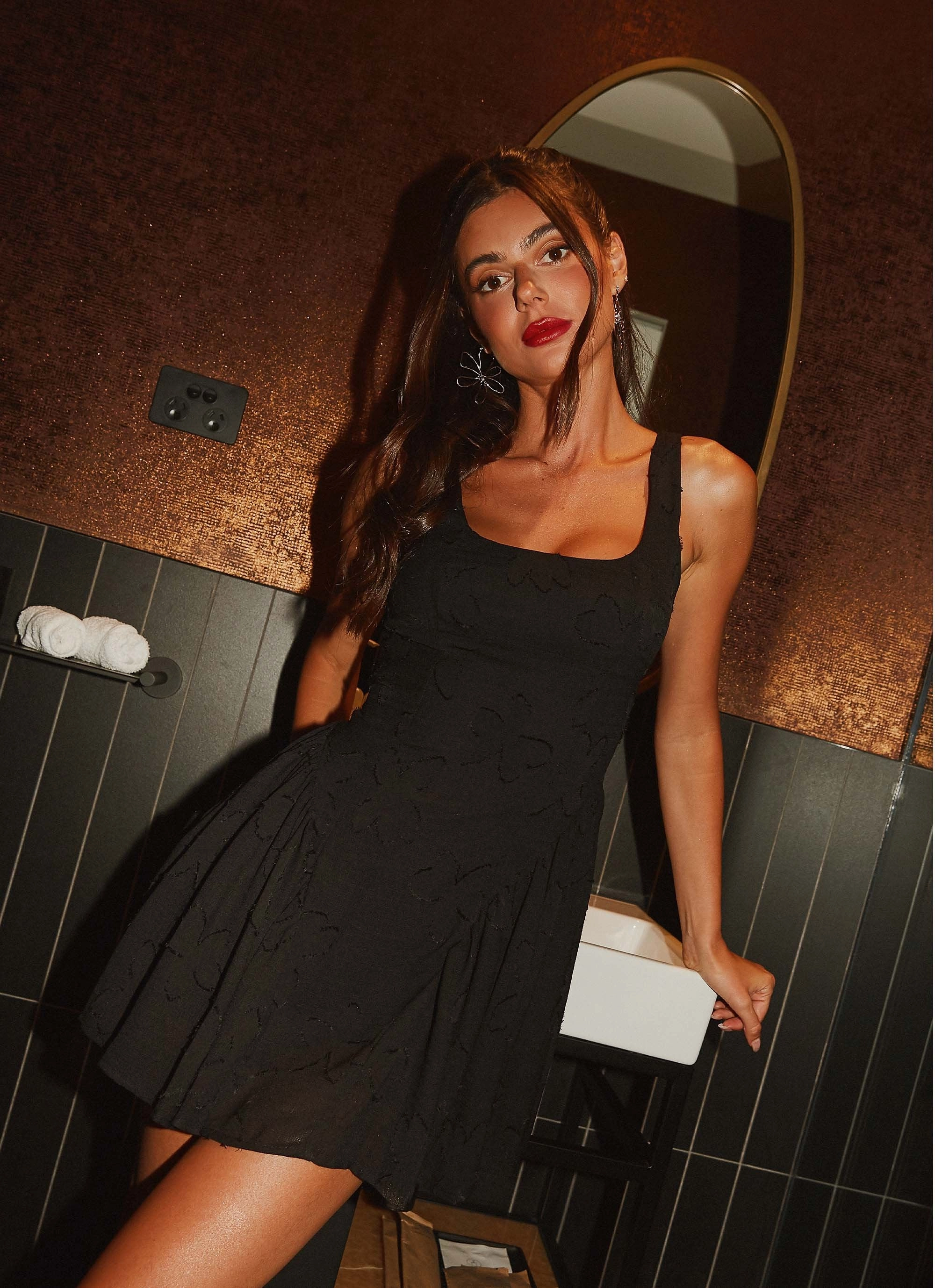 Cool Texture Evelyn Mini Dress - Black