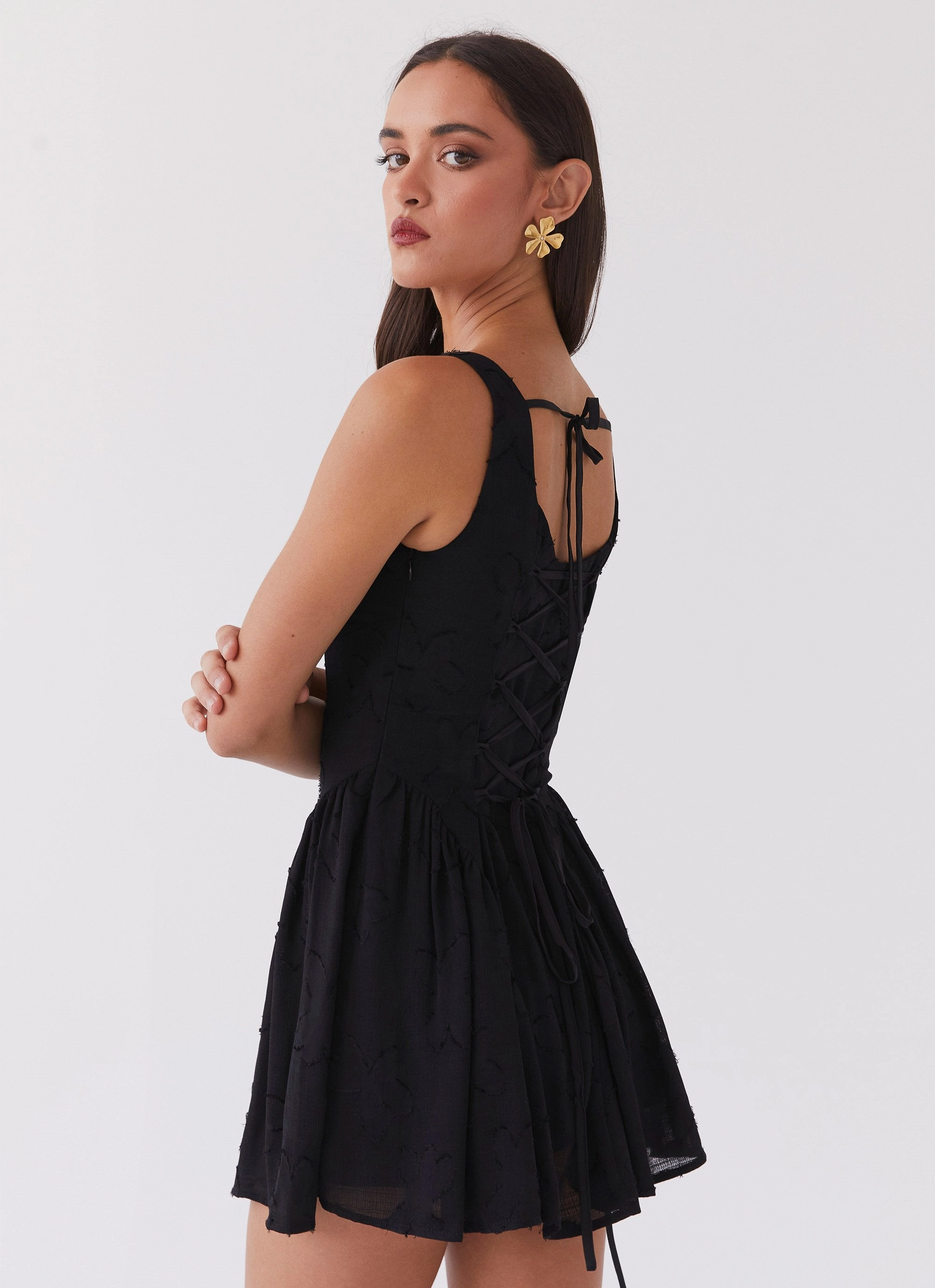 Evelyn Mini Dress - Black Chic Everyday Wear Sleek Draping