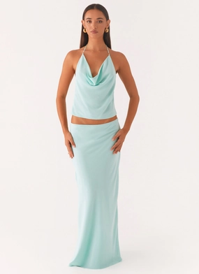 Another Life Chiffon Maxi Skirt - Pale Blue Travel Influence Curvy Fit