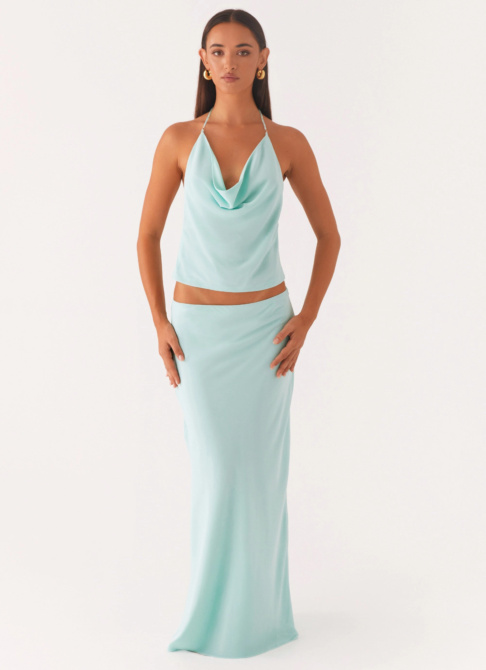 Another Life Chiffon Maxi Skirt - Pale Blue Travel Influence Curvy Fit