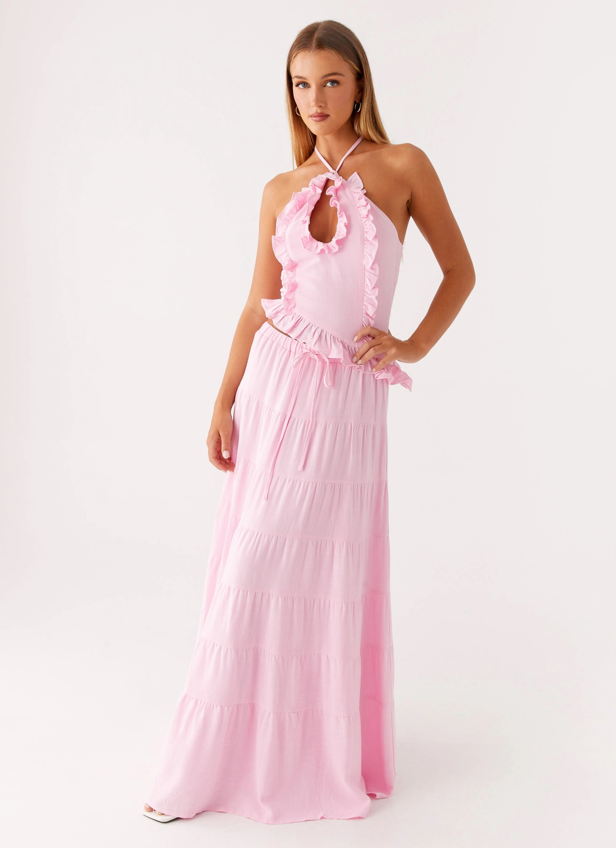 Thermal Regulating Non Irritating Seams Mariella Linen Maxi Skirt - Pink