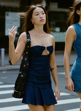 Neutral-Shade Case Closed Mini Dress - Dark Indigo