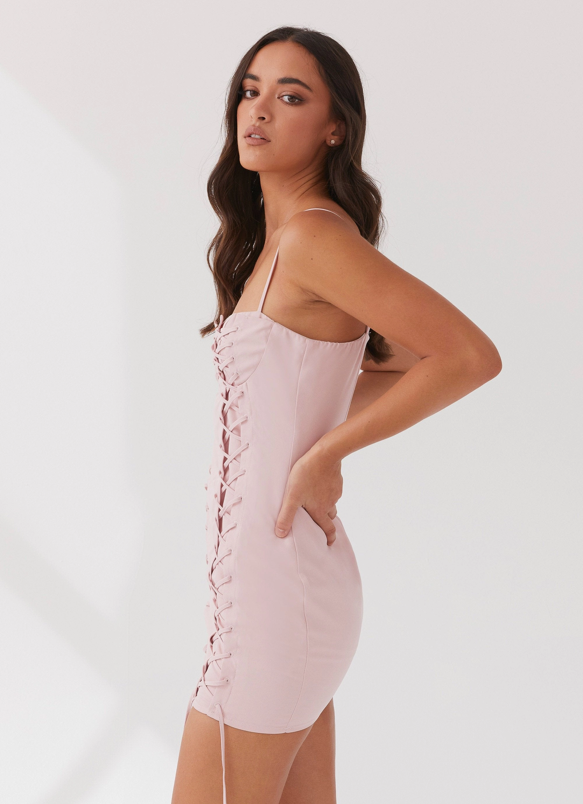 Christina Lace Up Mini Dress - Lavender Blue Sky light layering