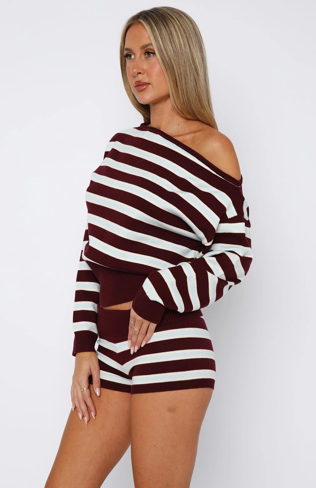 Everything To Everybody Booty Shorts Burgundy Stripe sophisticated appearance