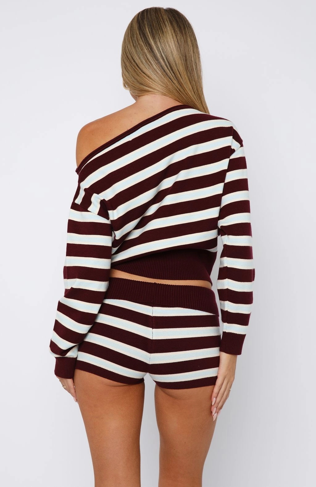ReflectiveAccents Classic Fit Everything To Everybody Booty Shorts Burgundy Stripe