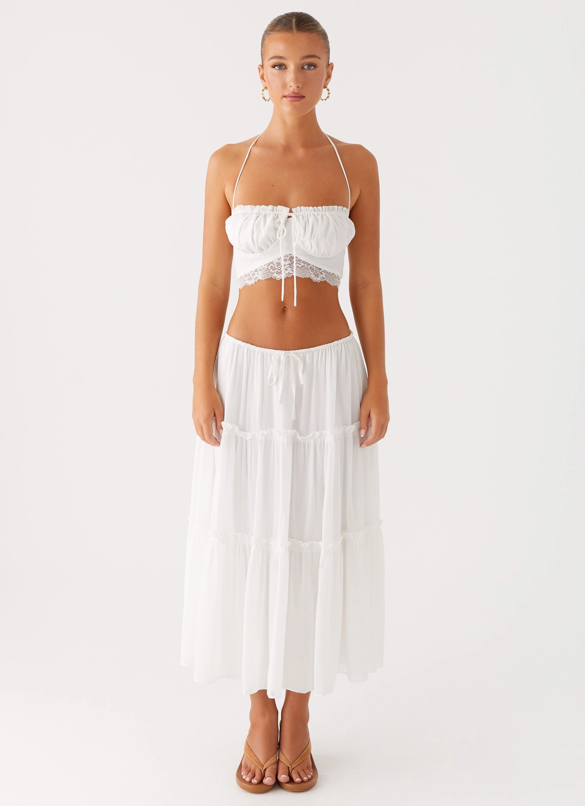 Twist Front Evi Midi Skirt - Ivory