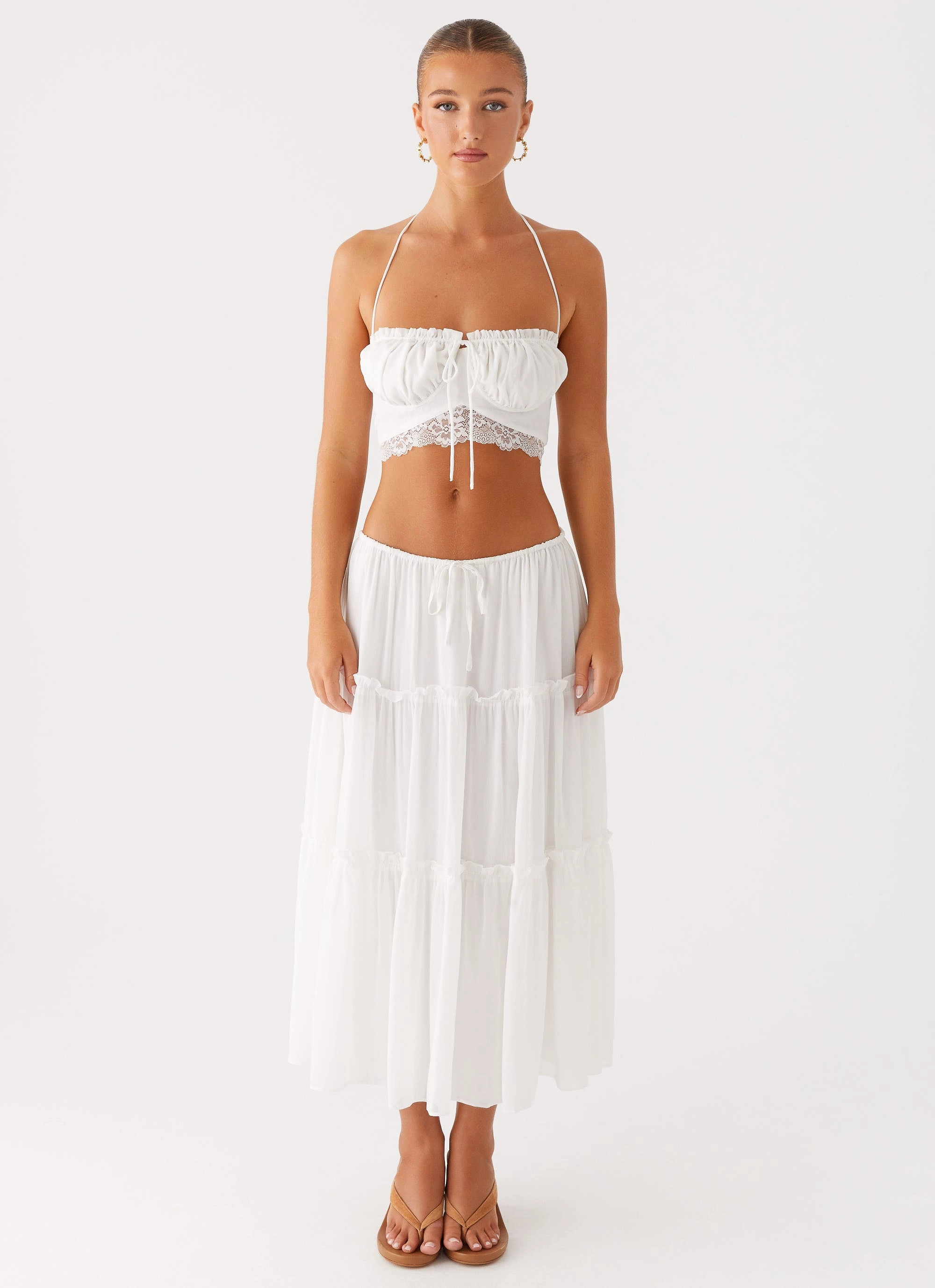 Evi Midi Skirt - Ivory Easy Vibe Gather Details