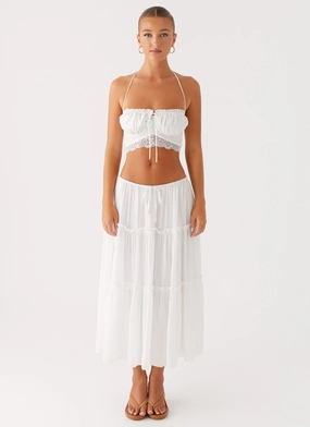 Evi Midi Skirt - Ivory Easy Vibe Gather Details