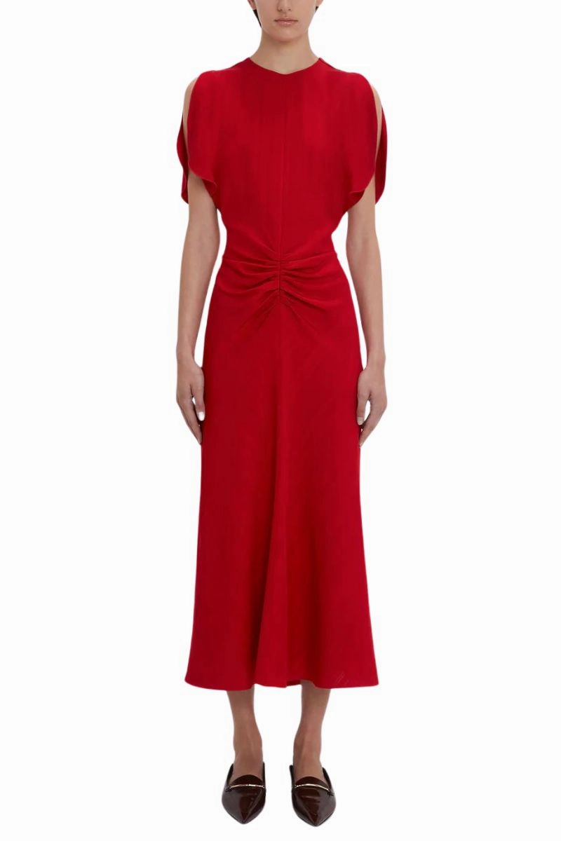 Urban Minimalism Exclusive Gathered Waist Midi Dress