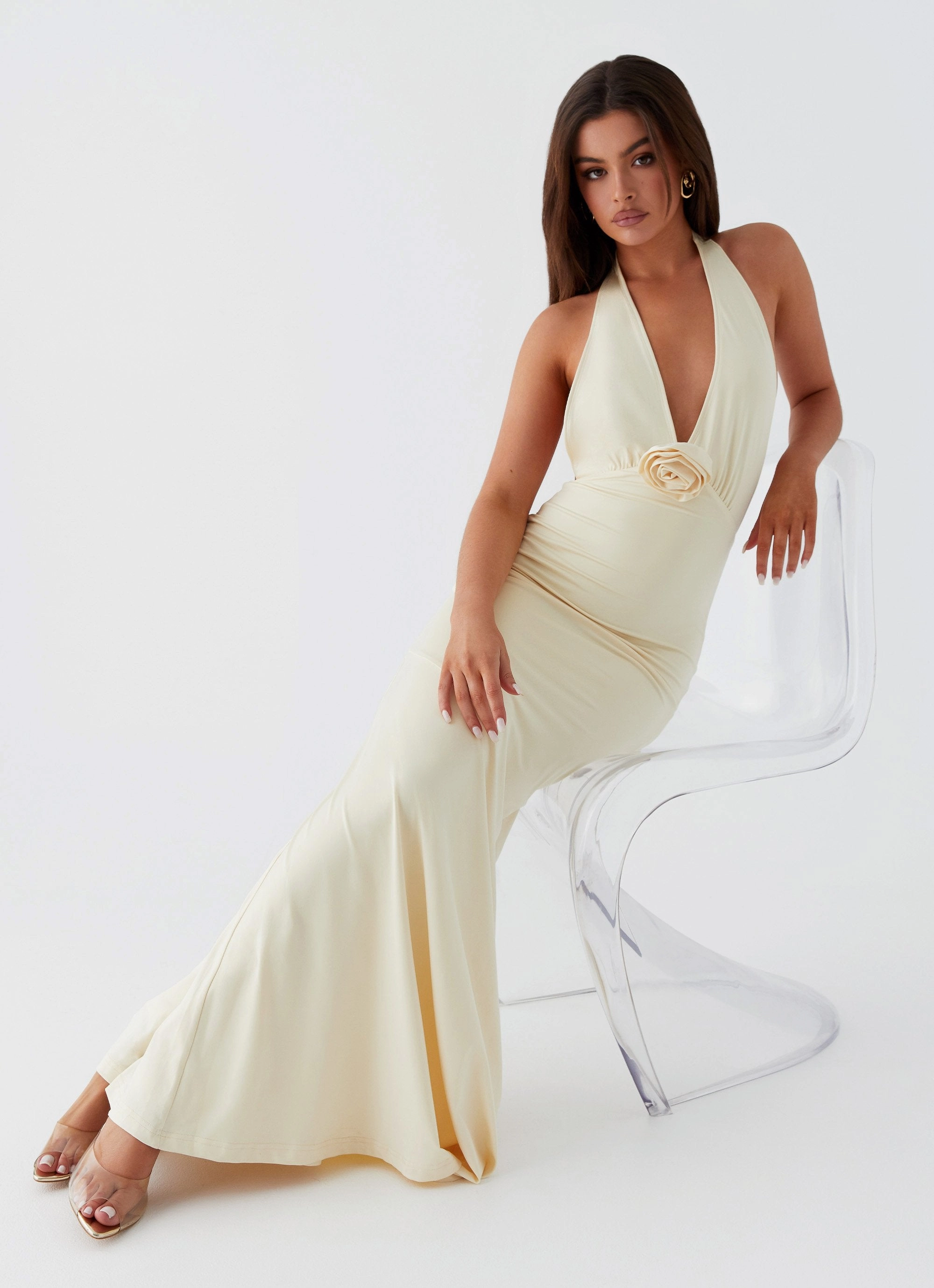 Eliza Rose Maxi Dress - Yellow Shirred-Detail