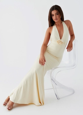 Eliza Rose Maxi Dress - Yellow Shirred-Detail