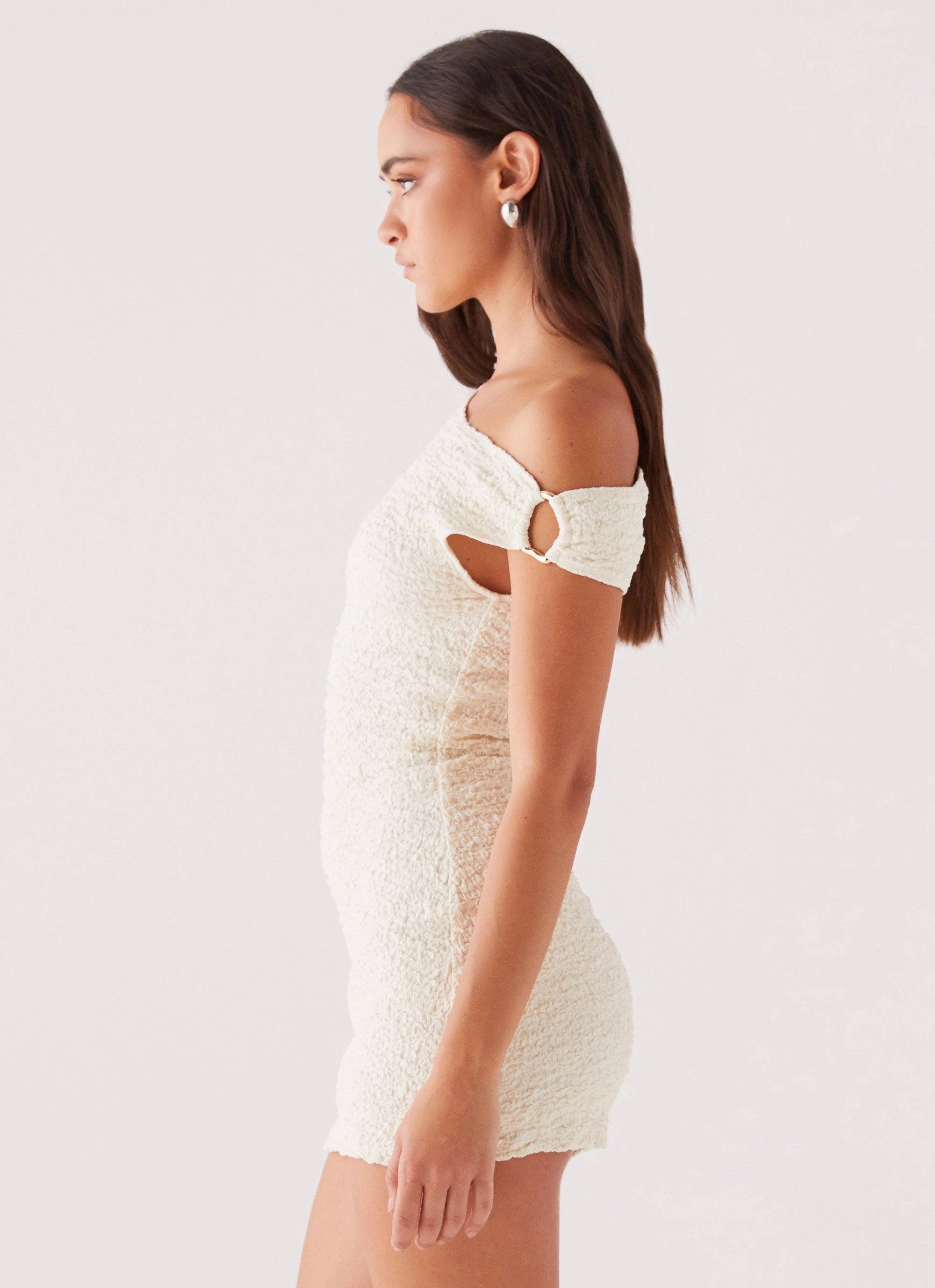 Farah Off Shoulder Mini Dress - White Perfect for Travel Chic Comfort