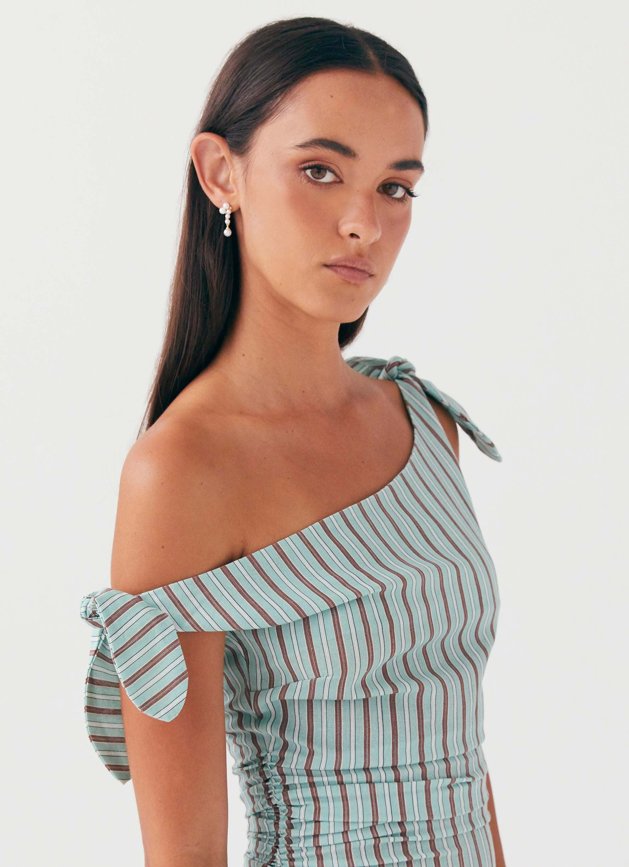 Amazonia Linen Mini Dress - Coastal Stripe Scalloped-Edge