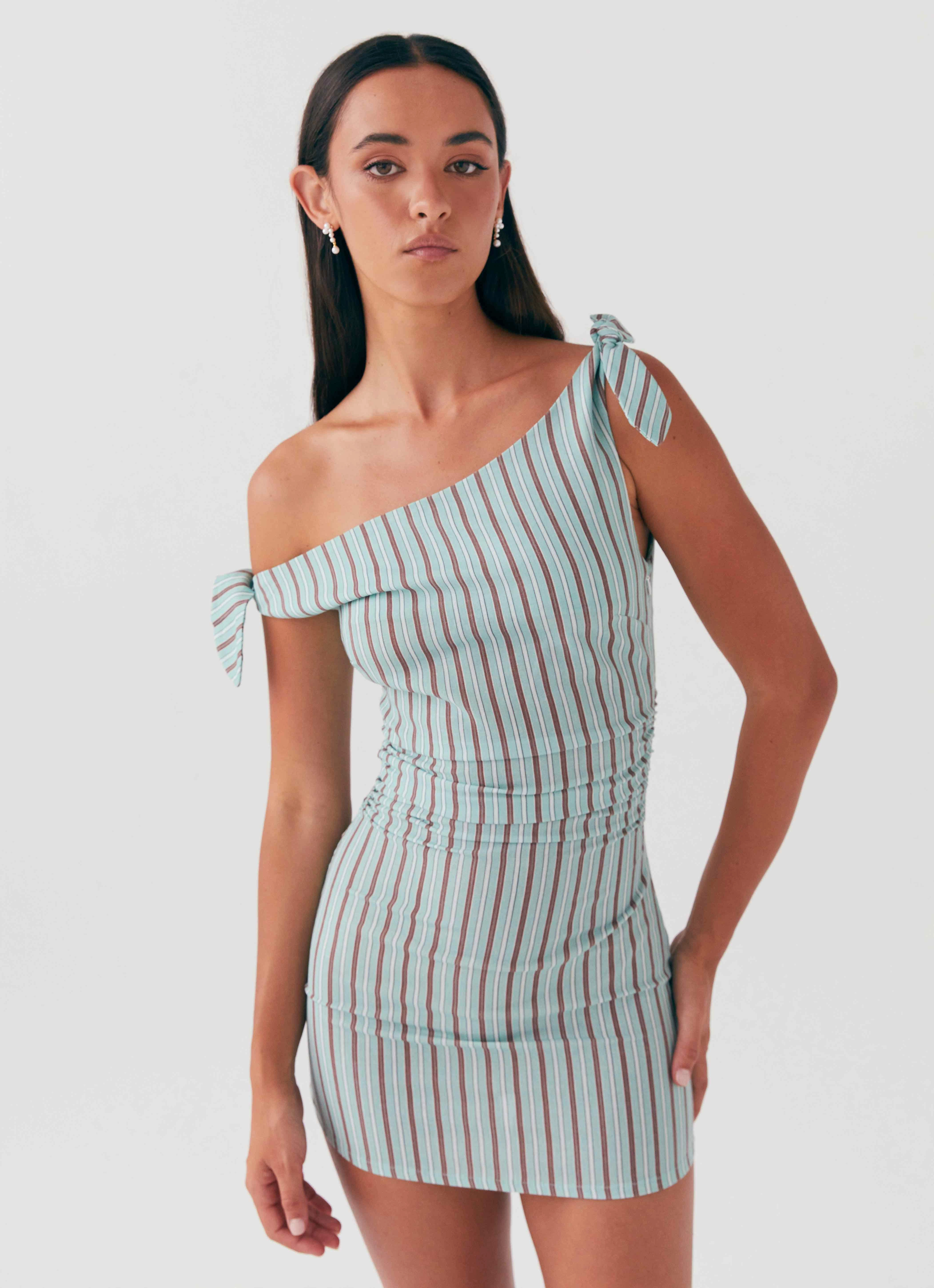 Amazonia Linen Mini Dress - Coastal Stripe Texture Mood