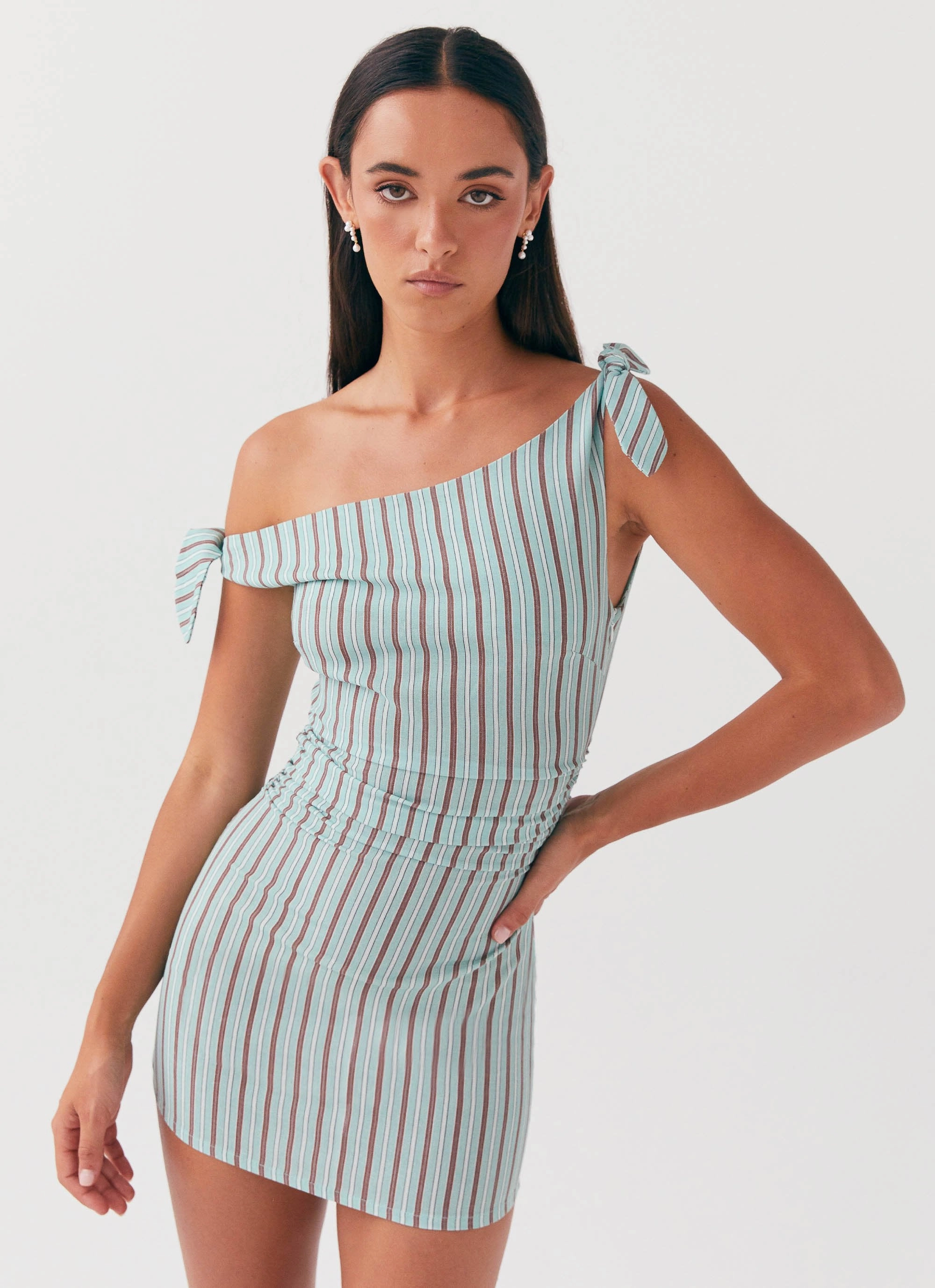 Amazonia Linen Mini Dress - Coastal Stripe Bold Design