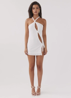 Midnight Rhapsody Ruffle Mini Dress - White WrinkleResistantFinish Easy to Wear